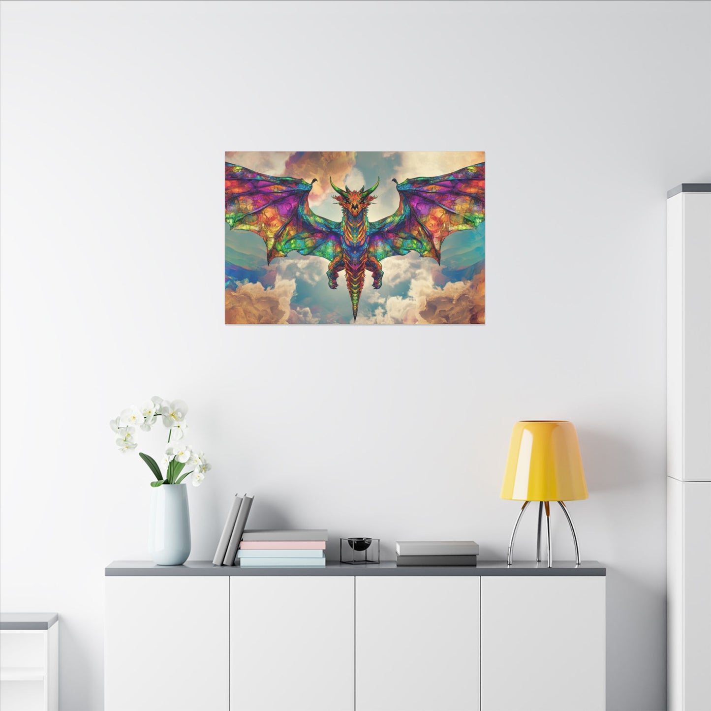 Stained Glass Dragon — Rainbow Wings Canvas