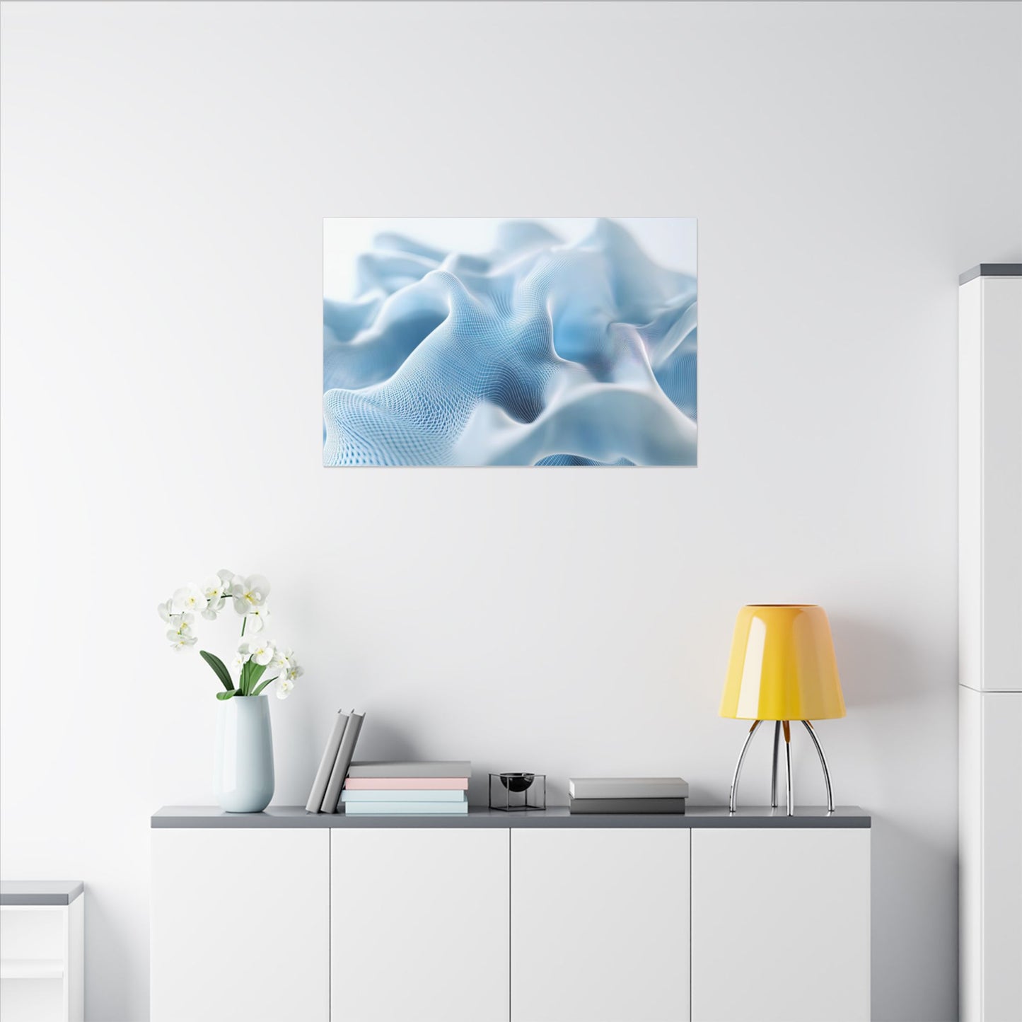 Digital Silk — Flowing Wireframe Waves Canvas