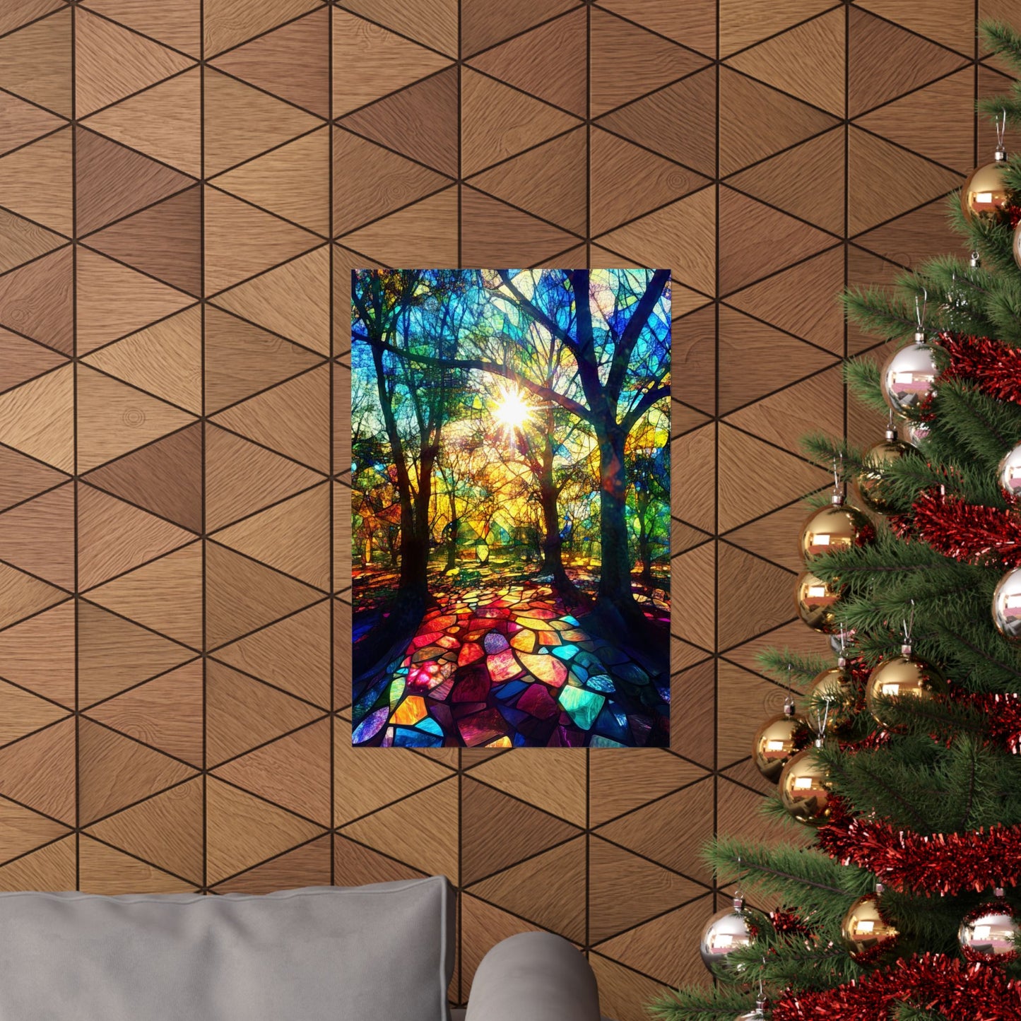 Stained Glass Forest — Sunburst Mosaic Art Print