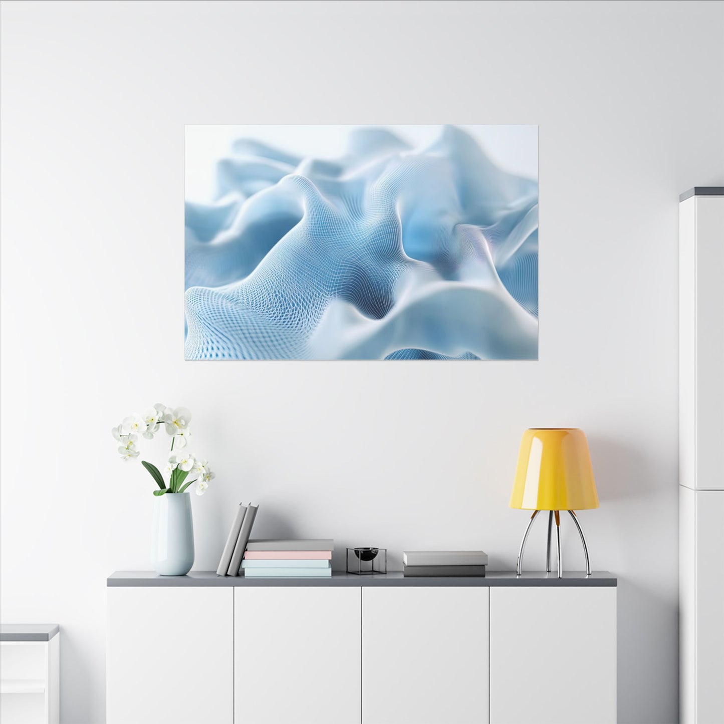 Digital Silk — Flowing Wireframe Waves Canvas