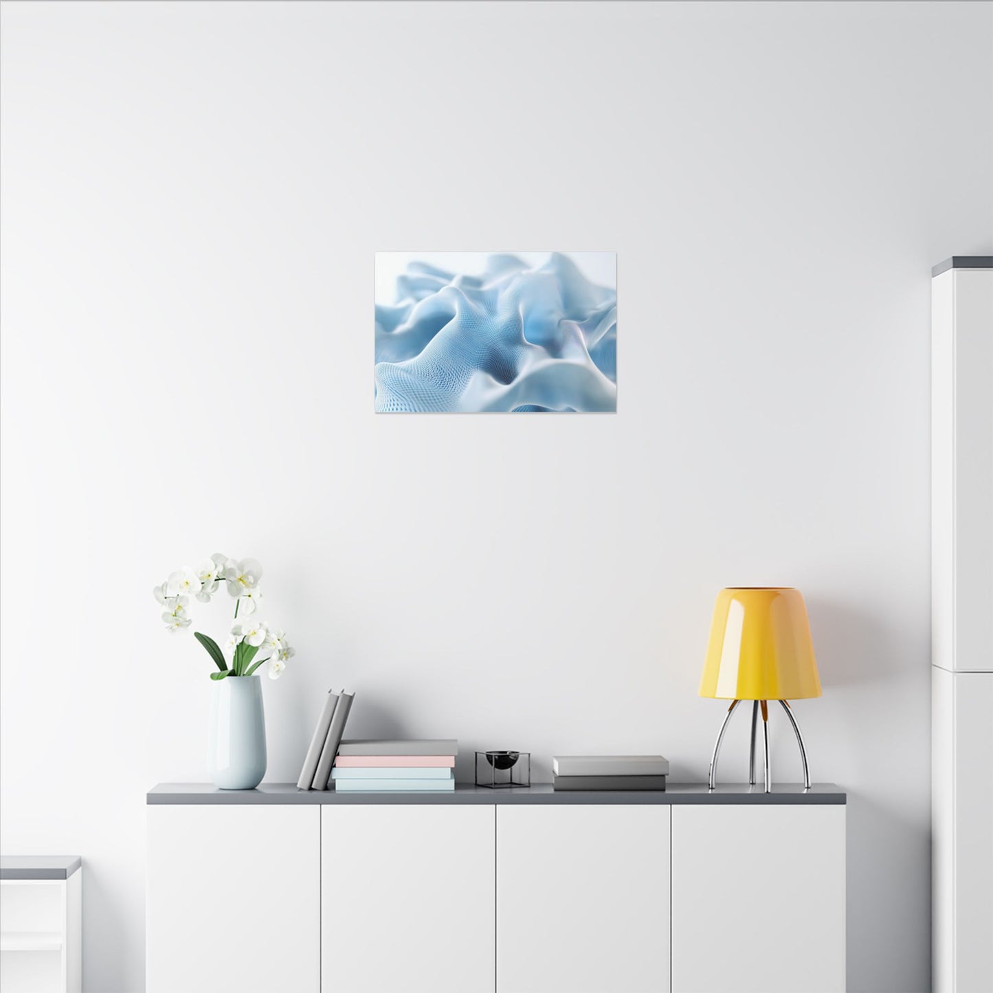 Digital Silk — Flowing Wireframe Waves Canvas