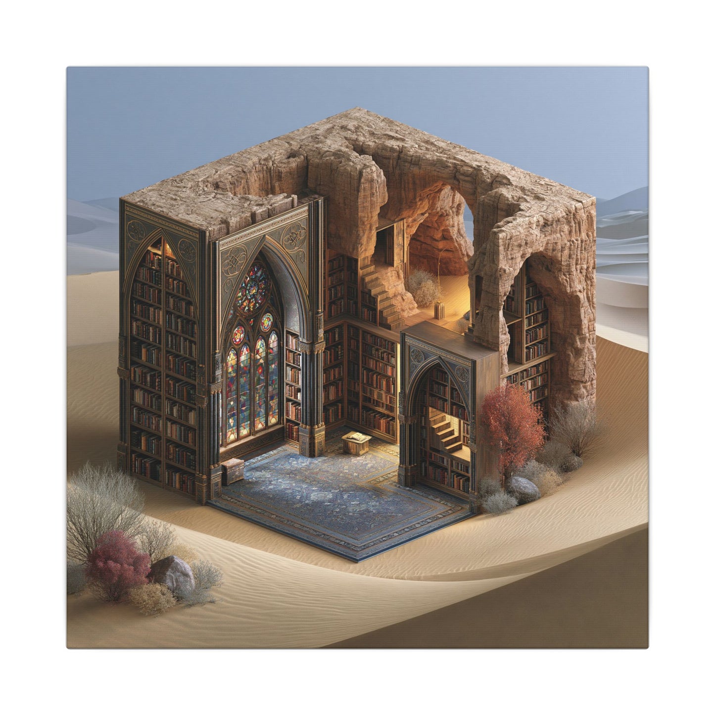 The Library in the Dune — Square Canvas
