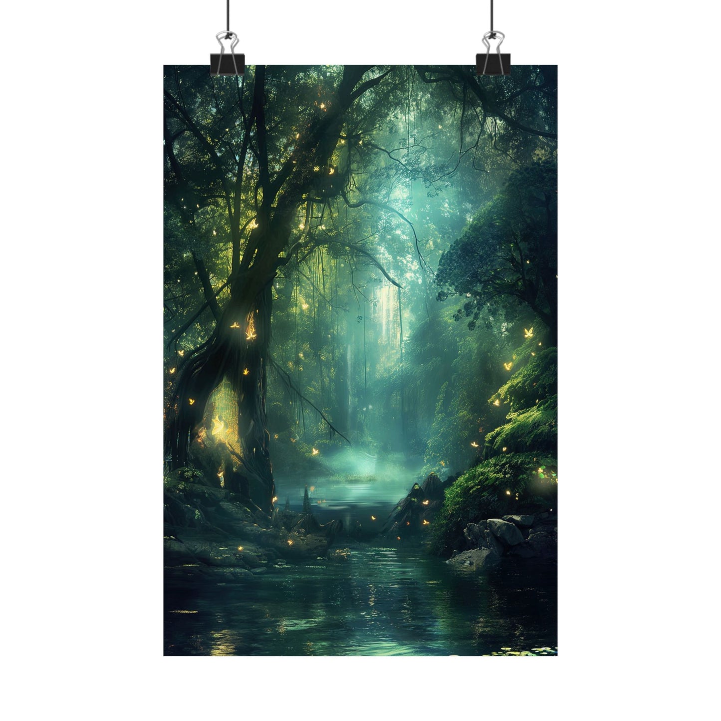 Enchanted River — Bioluminescent Forest Poster