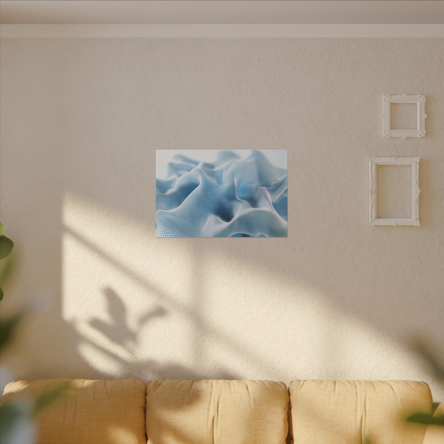 Digital Silk — Flowing Wireframe Waves Canvas