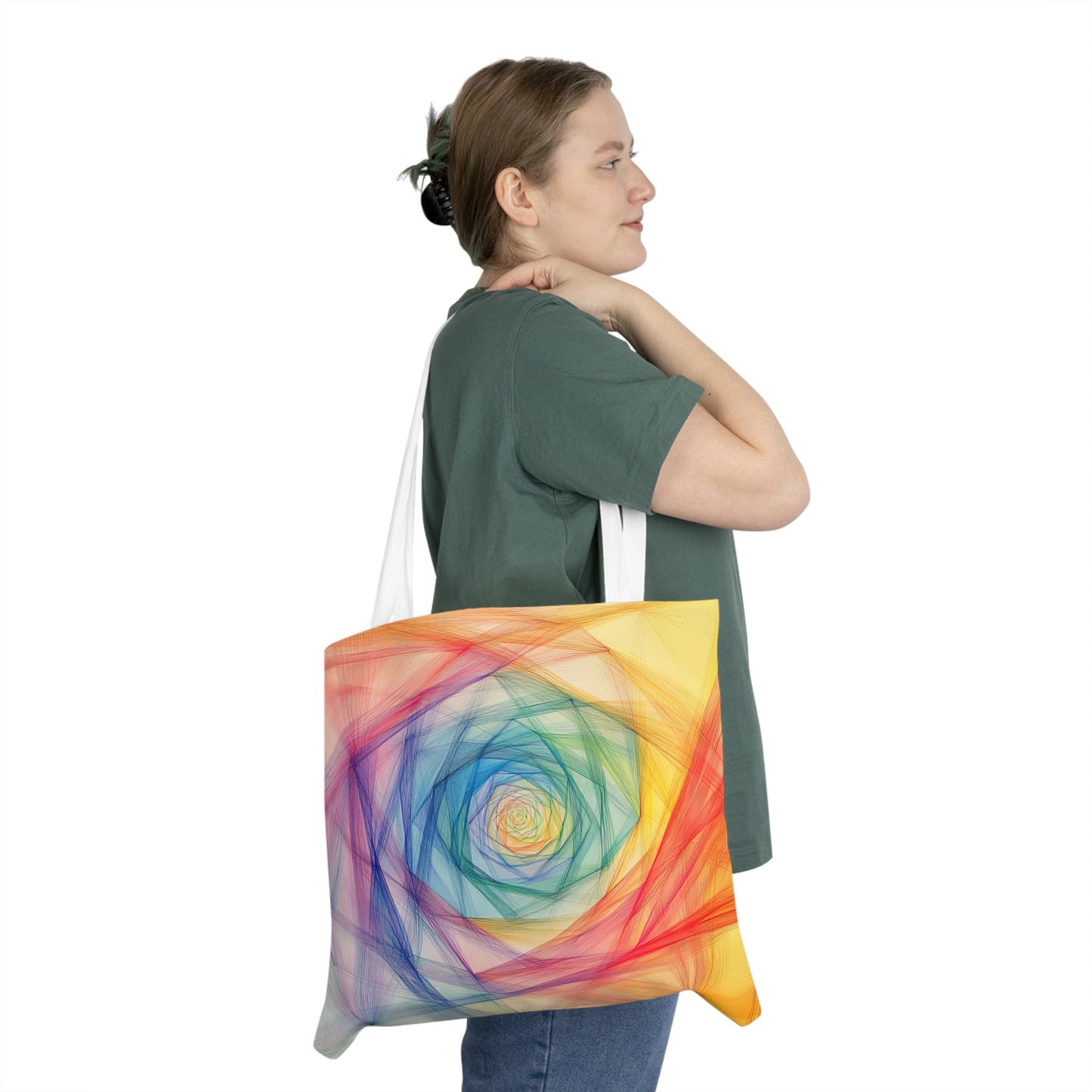 Chromatic Spiral — Rainbow String Art Tote Bag