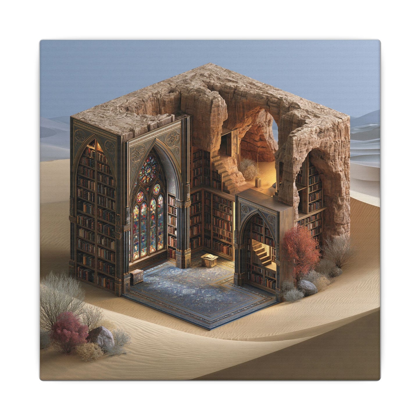 The Library in the Dune — Square Canvas