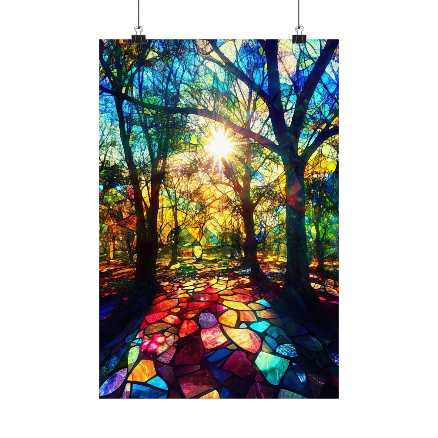 Stained Glass Forest — Sunburst Mosaic Art Print