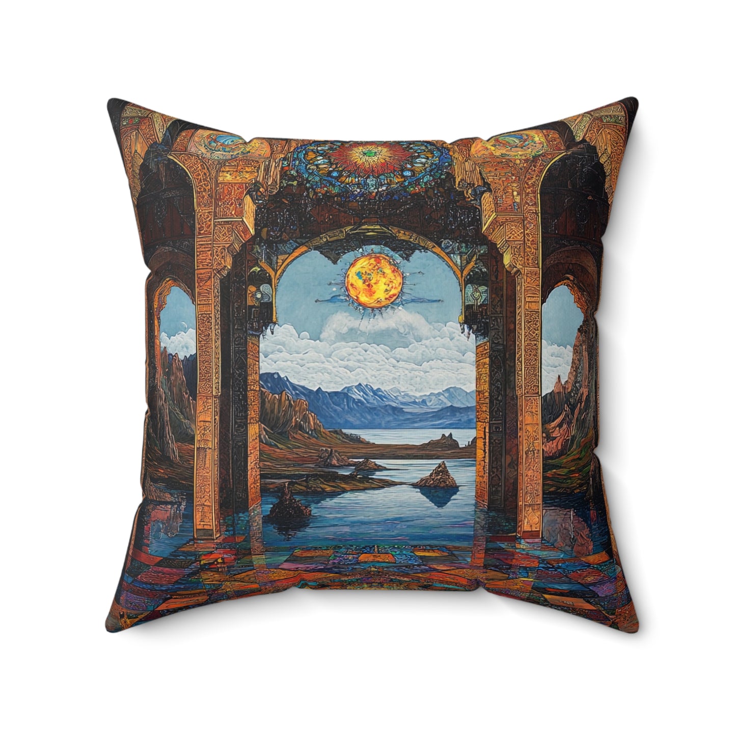 Persian Atrium — Stained Glass Palace Throw Pillow