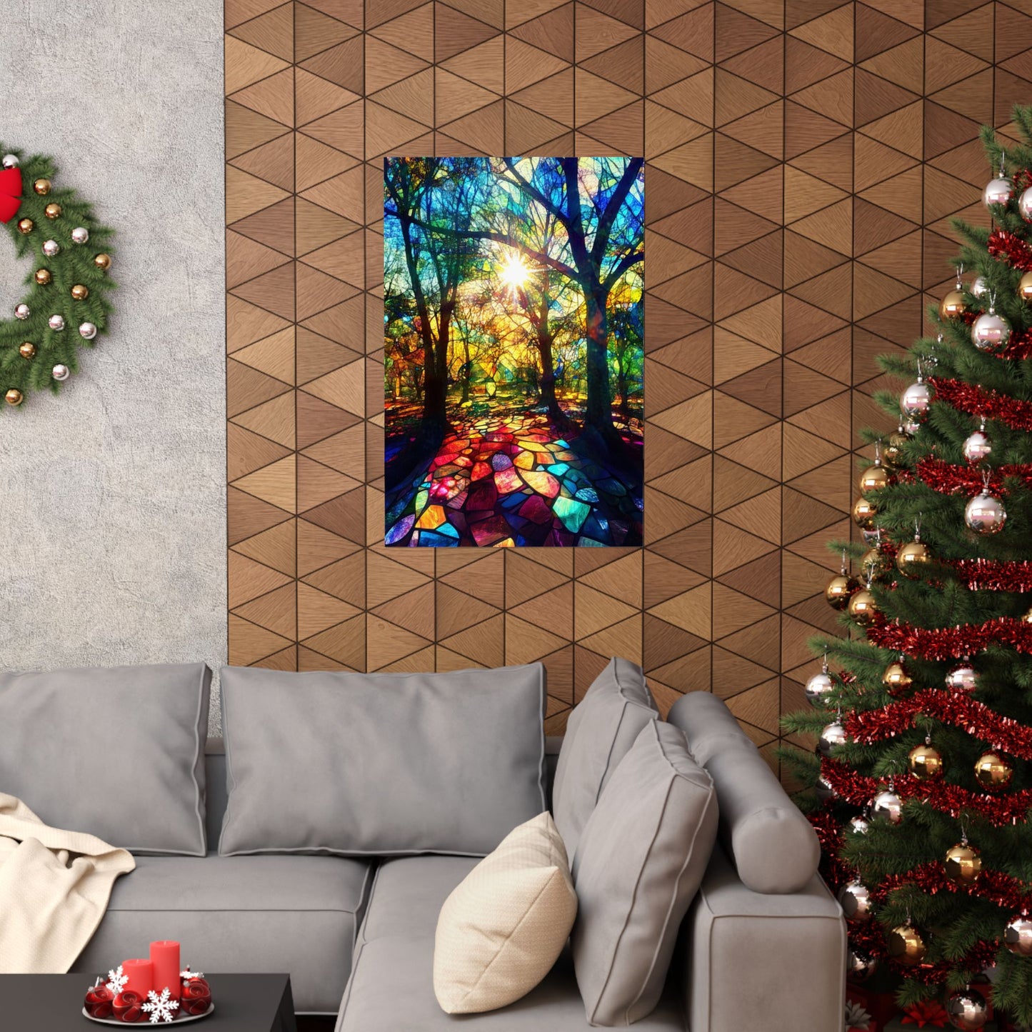 Stained Glass Forest — Sunburst Mosaic Art Print