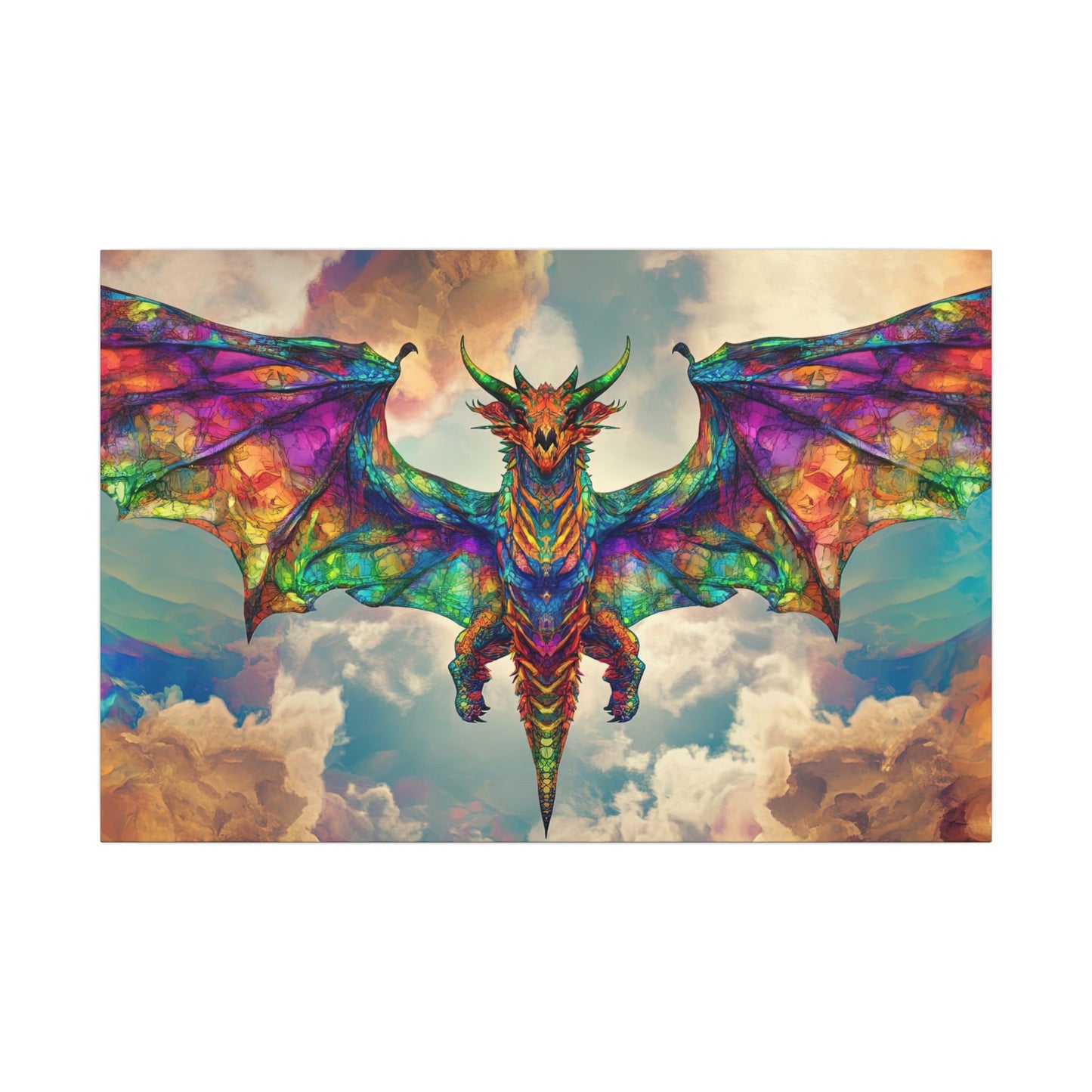 Stained Glass Dragon — Rainbow Wings Canvas