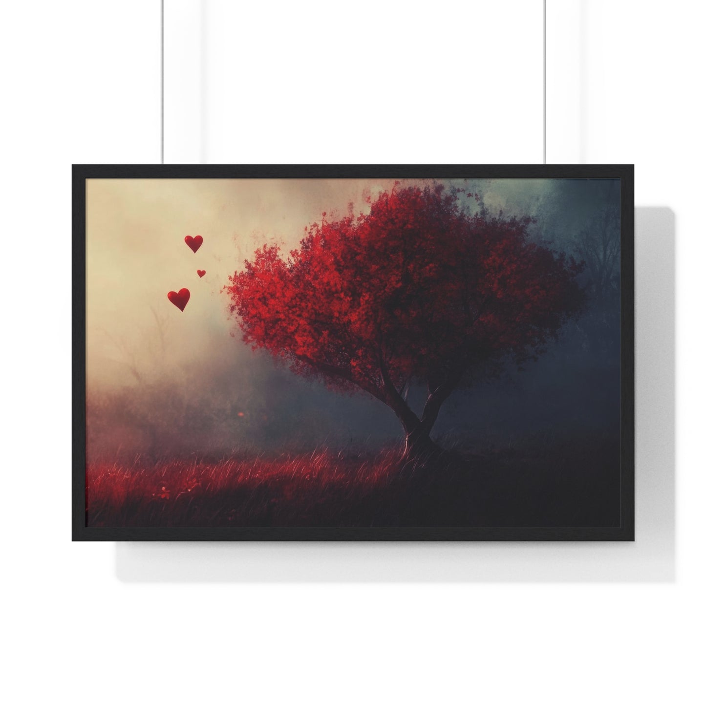 Heartwood — Crimson Tree in the Mist (Framed)
