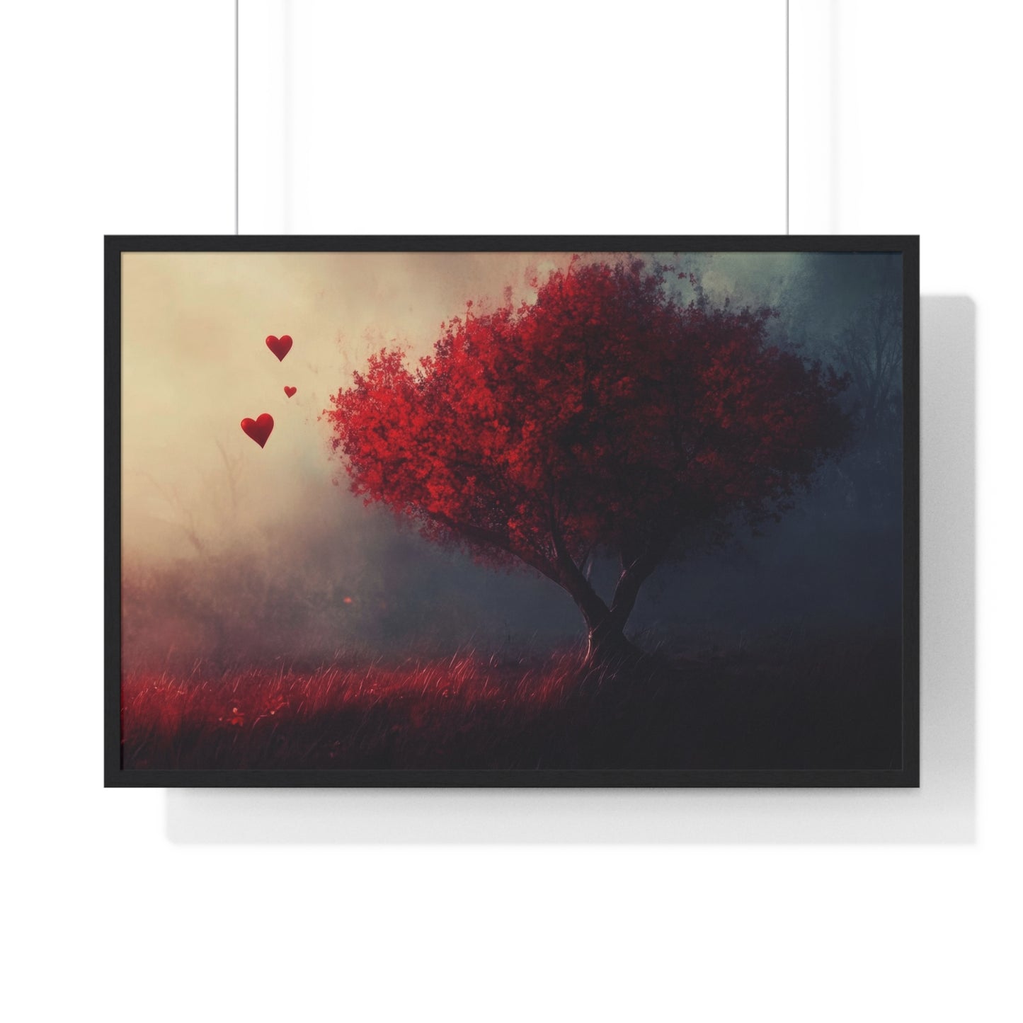 Heartwood — Crimson Tree in the Mist (Framed)