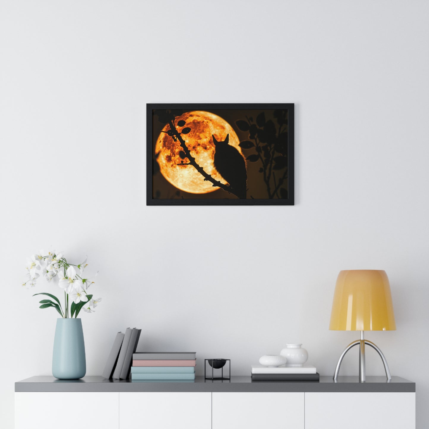 Night Watch — Owl Under the Harvest Moon (Framed)