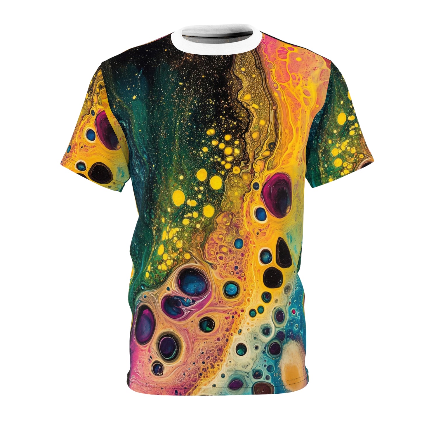 Midnight Bloom — All-Over Print Tee (Acrylic Pour Art)