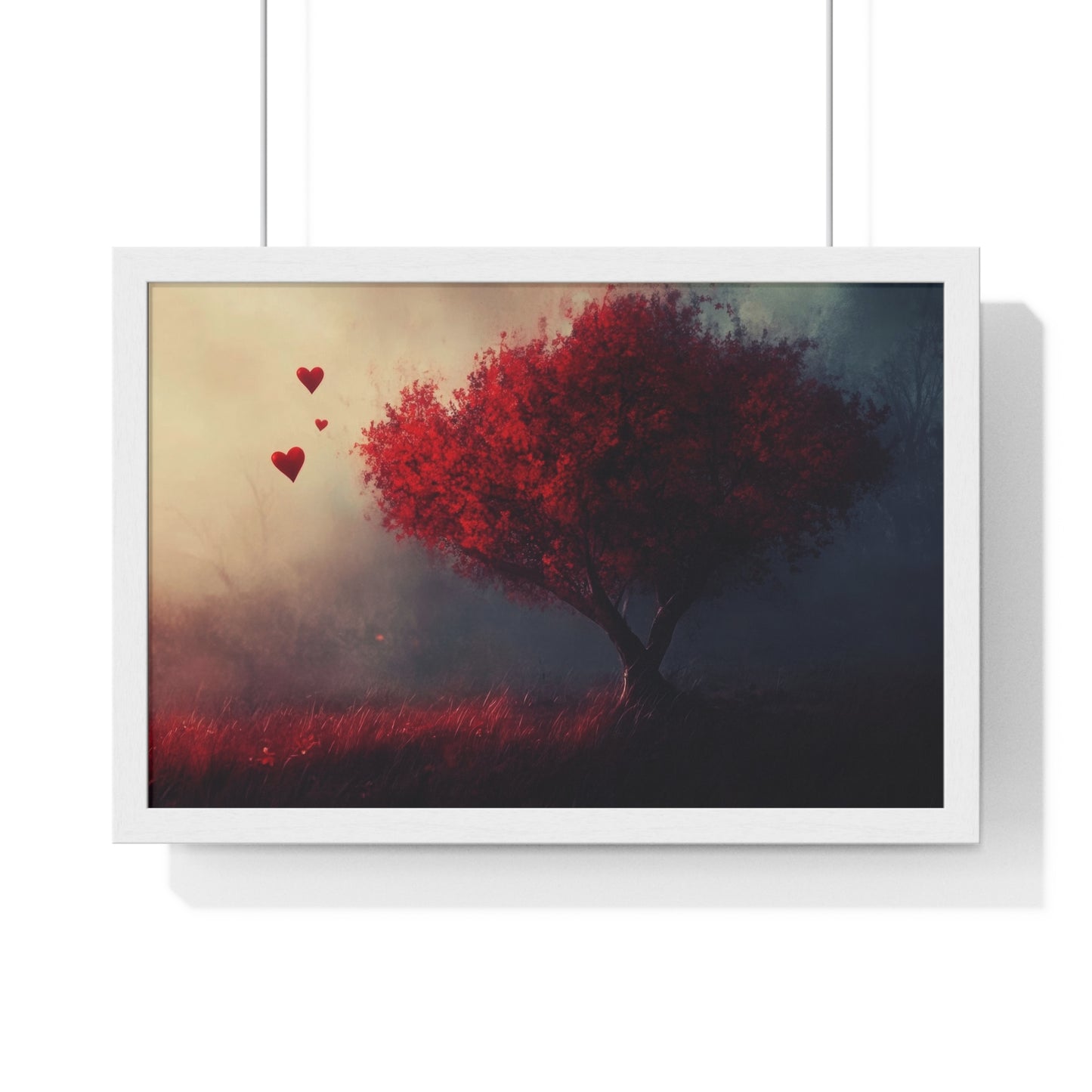 Heartwood — Crimson Tree in the Mist (Framed)