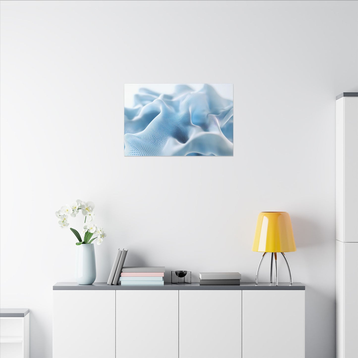Digital Silk — Flowing Wireframe Waves Canvas
