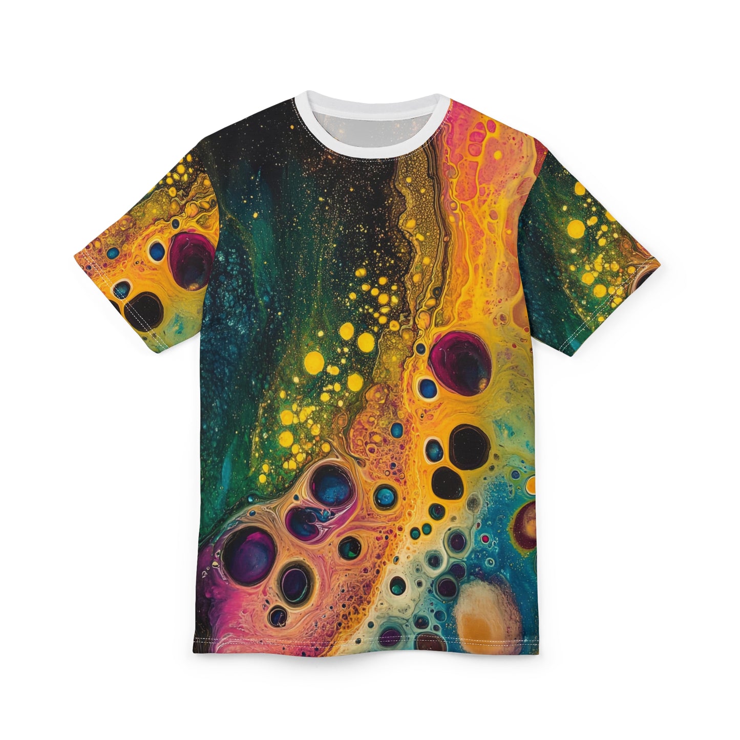 Midnight Bloom — All-Over Print Tee (Acrylic Pour Art)