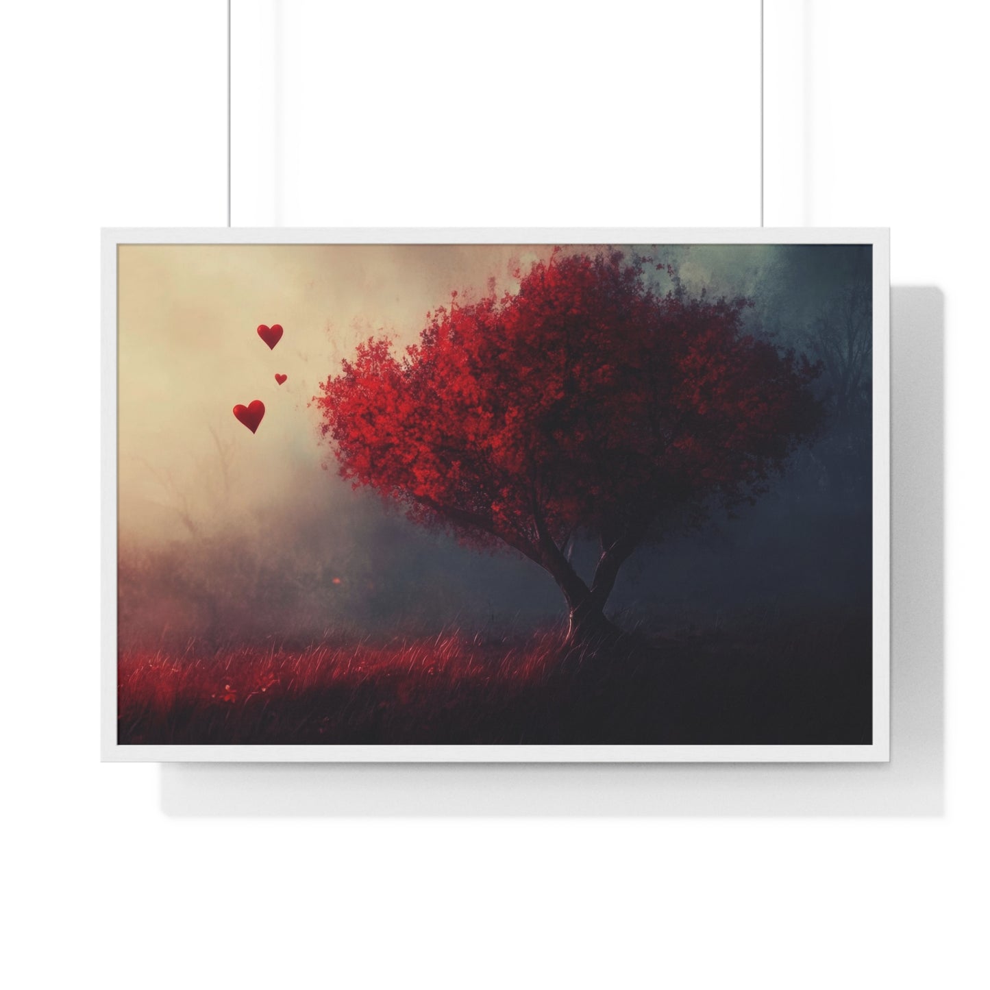 Heartwood — Crimson Tree in the Mist (Framed)