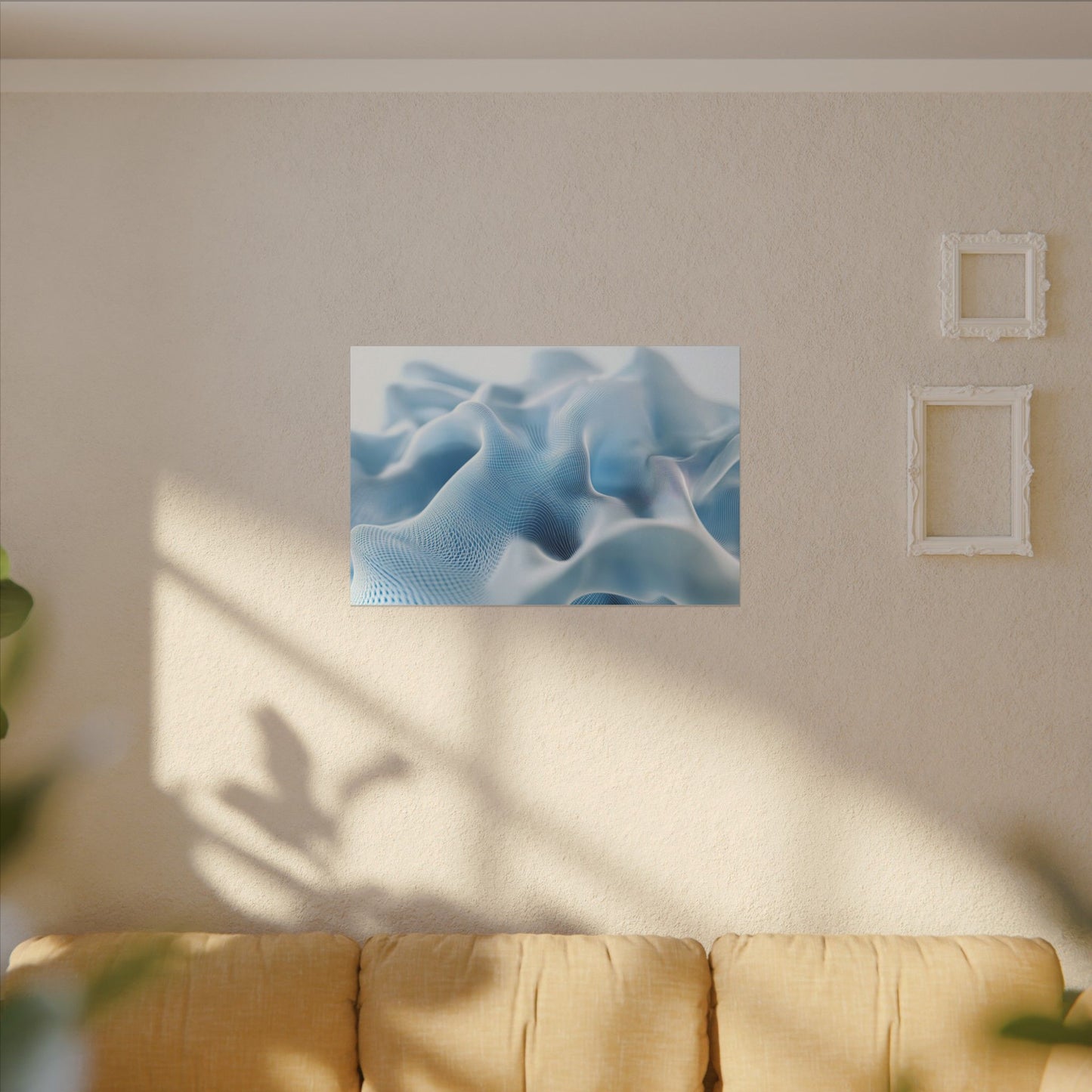 Digital Silk — Flowing Wireframe Waves Canvas