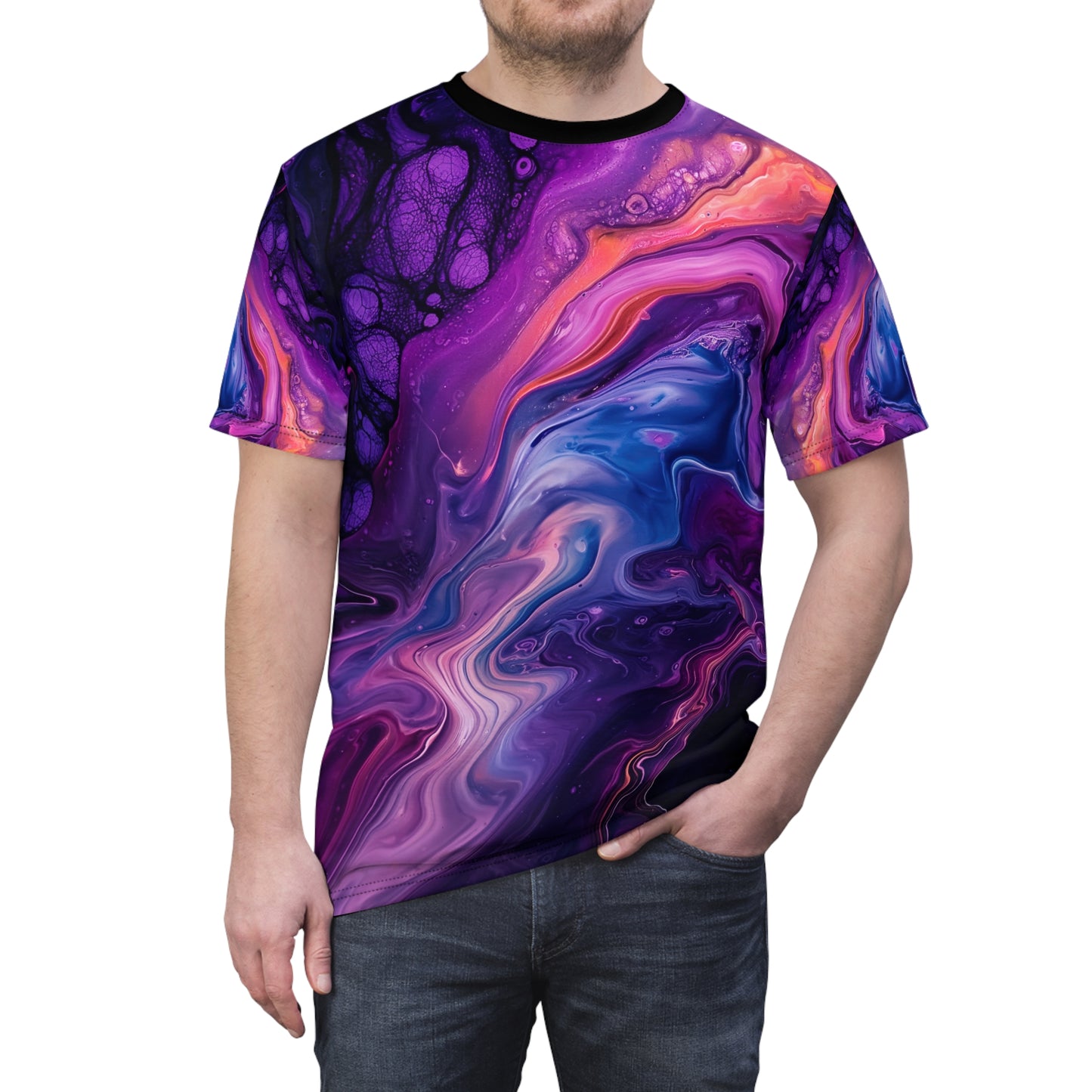 Celestial Vortex All-Over Print T-Shirt - Acrylic Pour Art Design