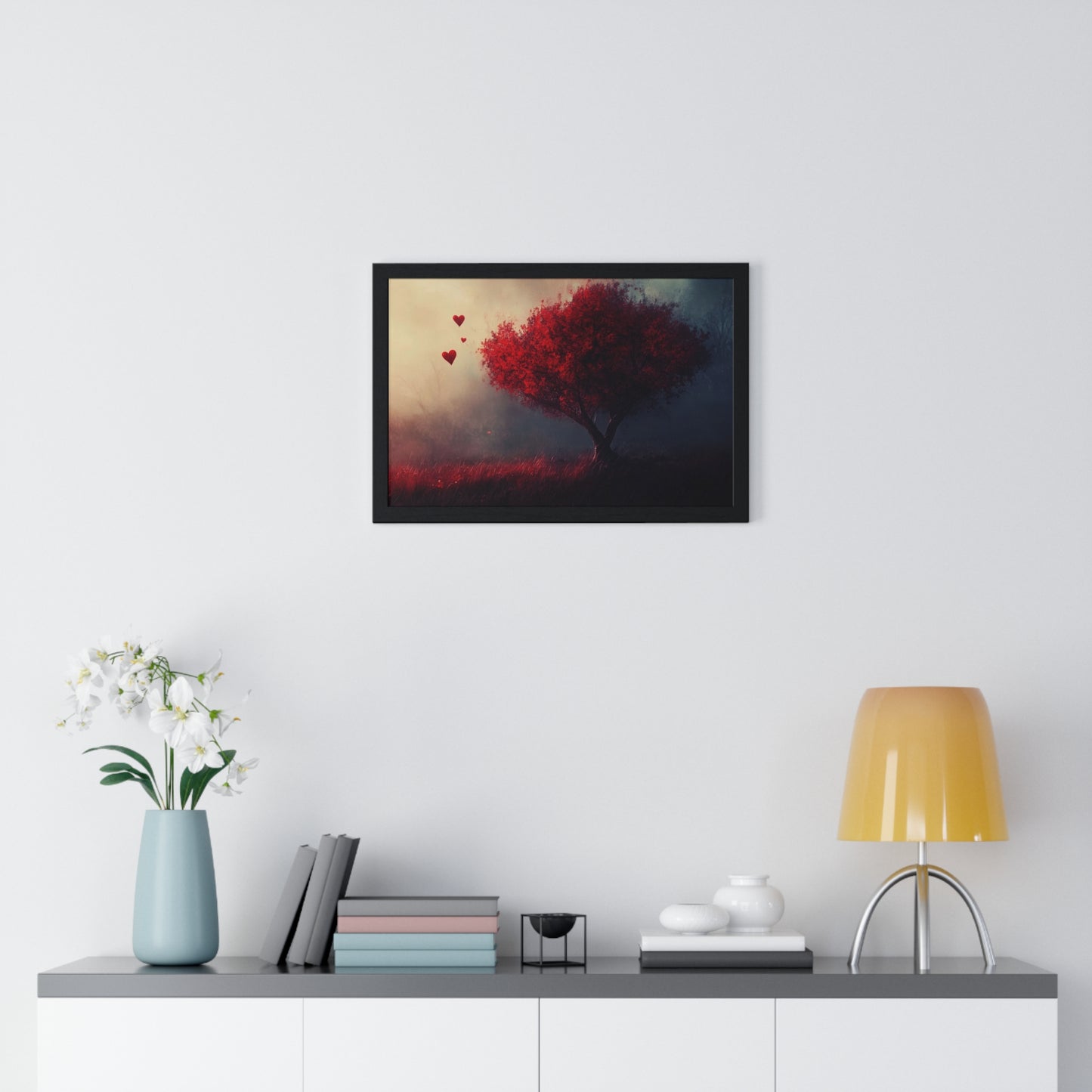 Heartwood — Crimson Tree in the Mist (Framed)