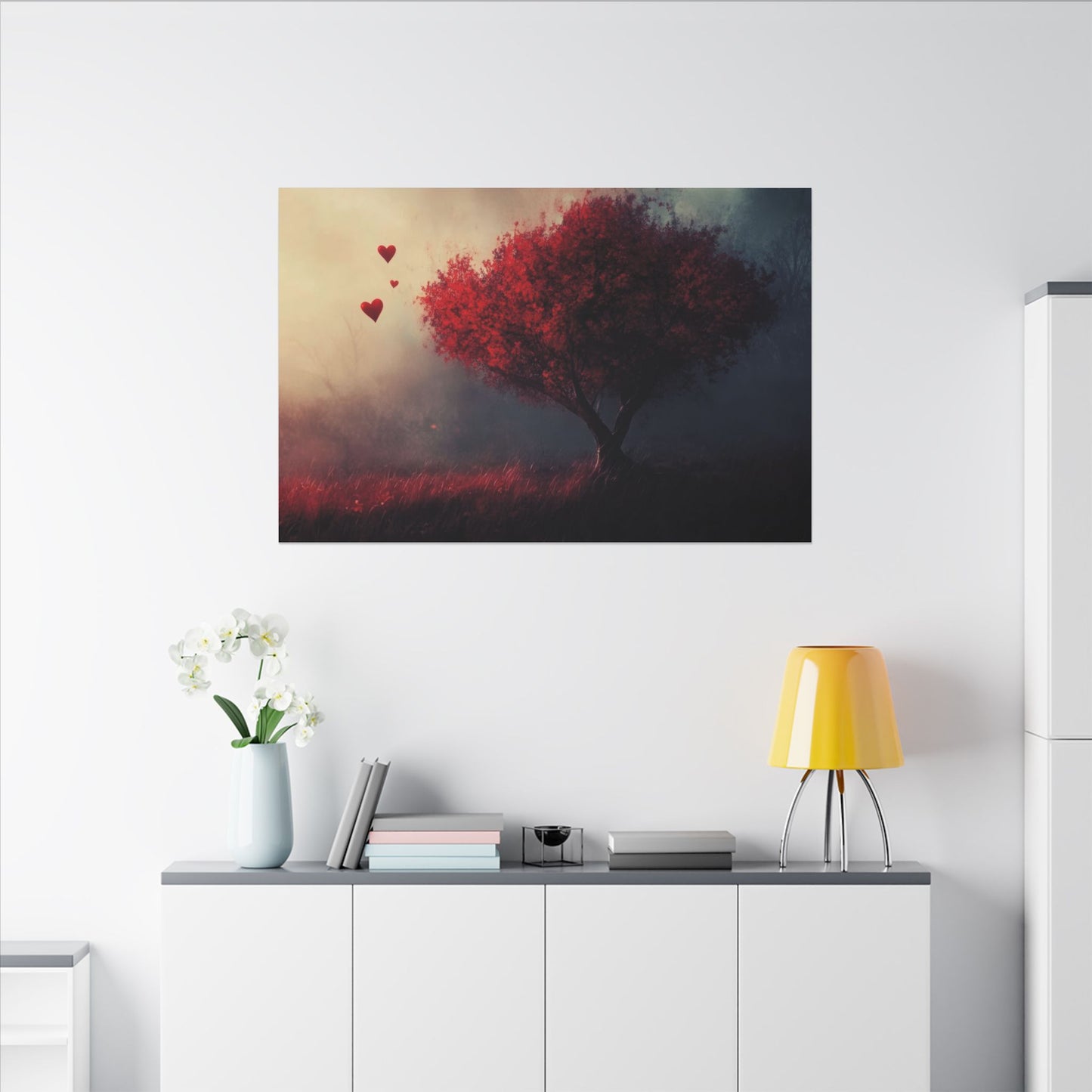 Heartwood — Crimson Tree in the Mist