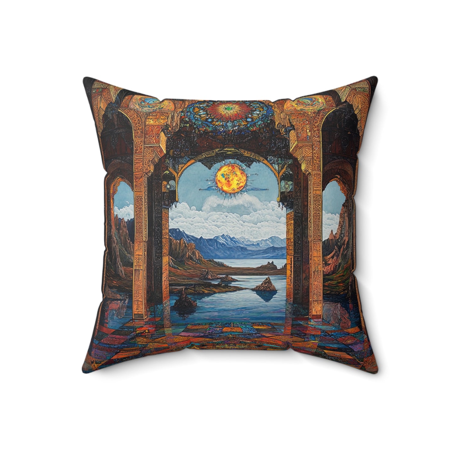 Persian Atrium — Stained Glass Palace Throw Pillow