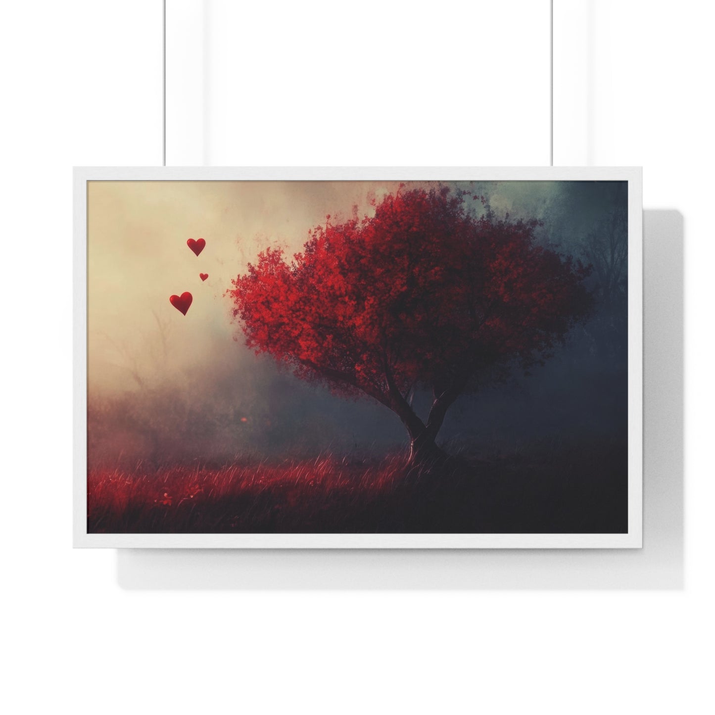 Heartwood — Crimson Tree in the Mist (Framed)