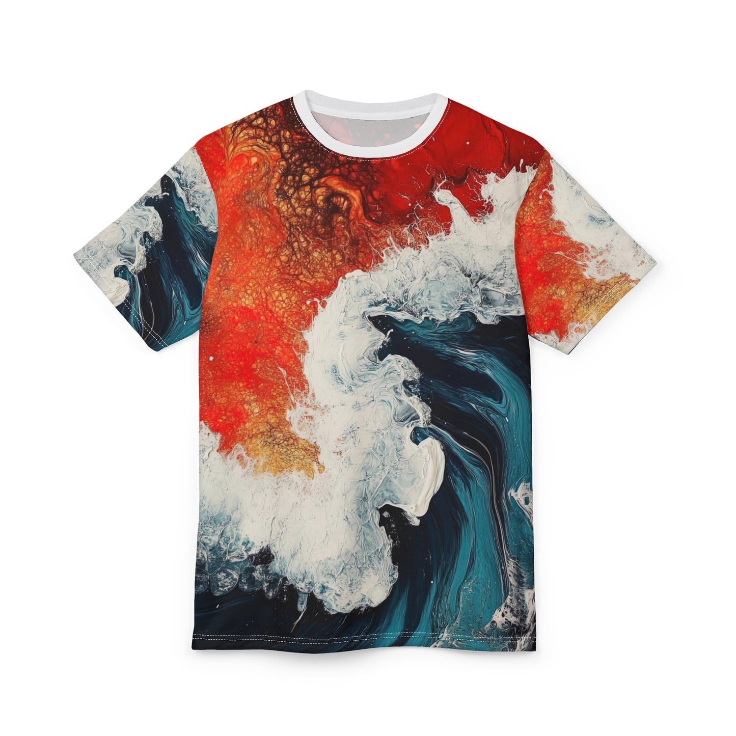 Ember Tide — All-Over Print Tee (Acrylic Pour Art)