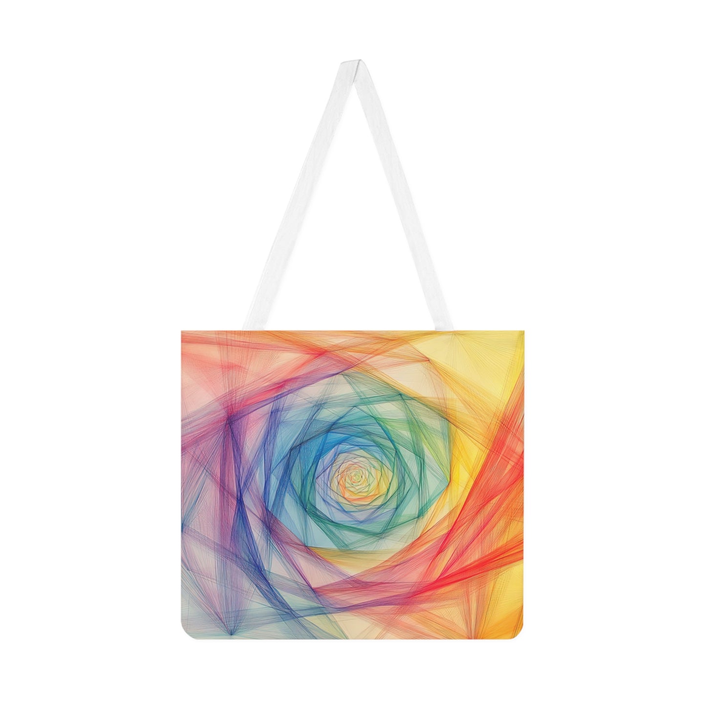Chromatic Spiral — Rainbow String Art Tote Bag