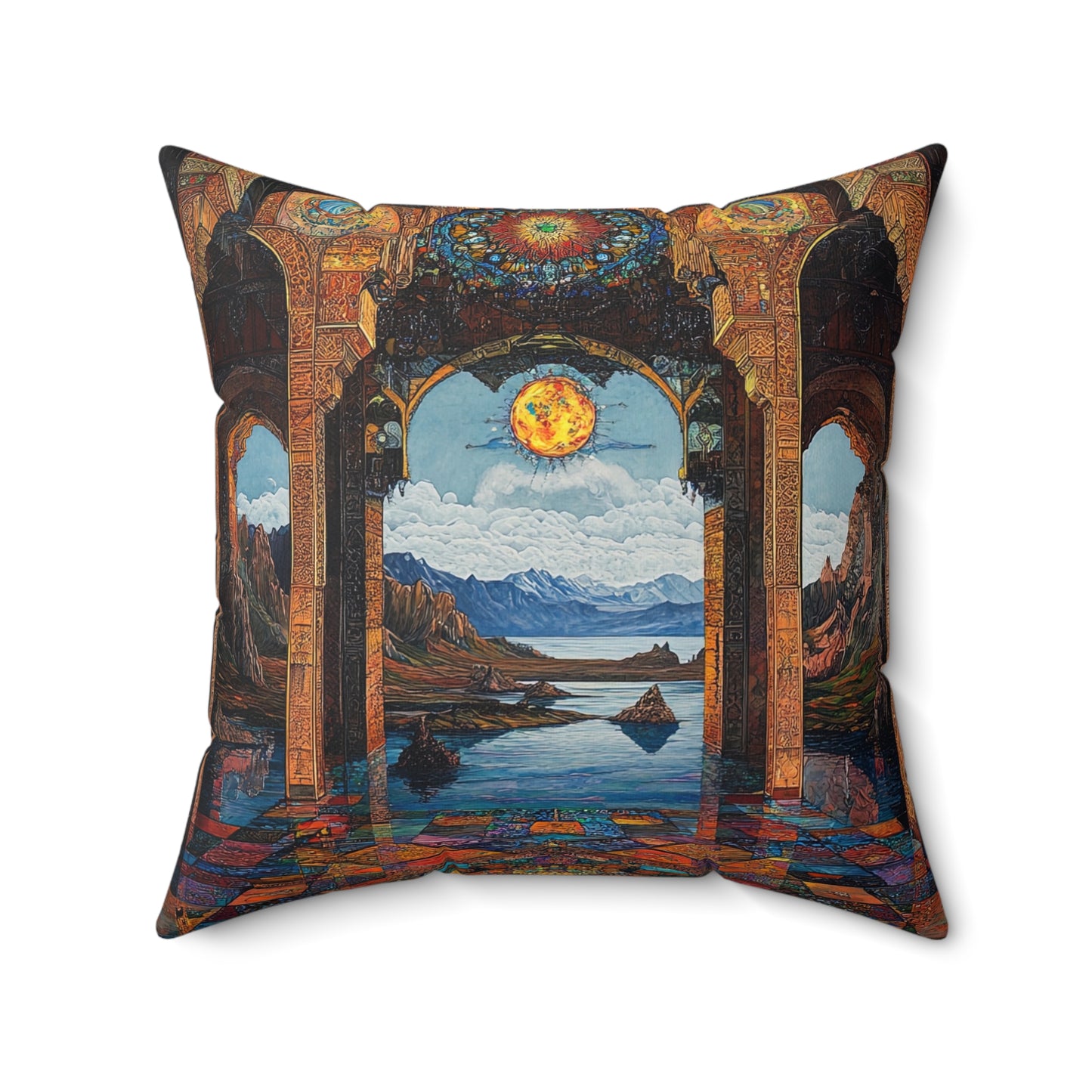 Persian Atrium — Stained Glass Palace Throw Pillow