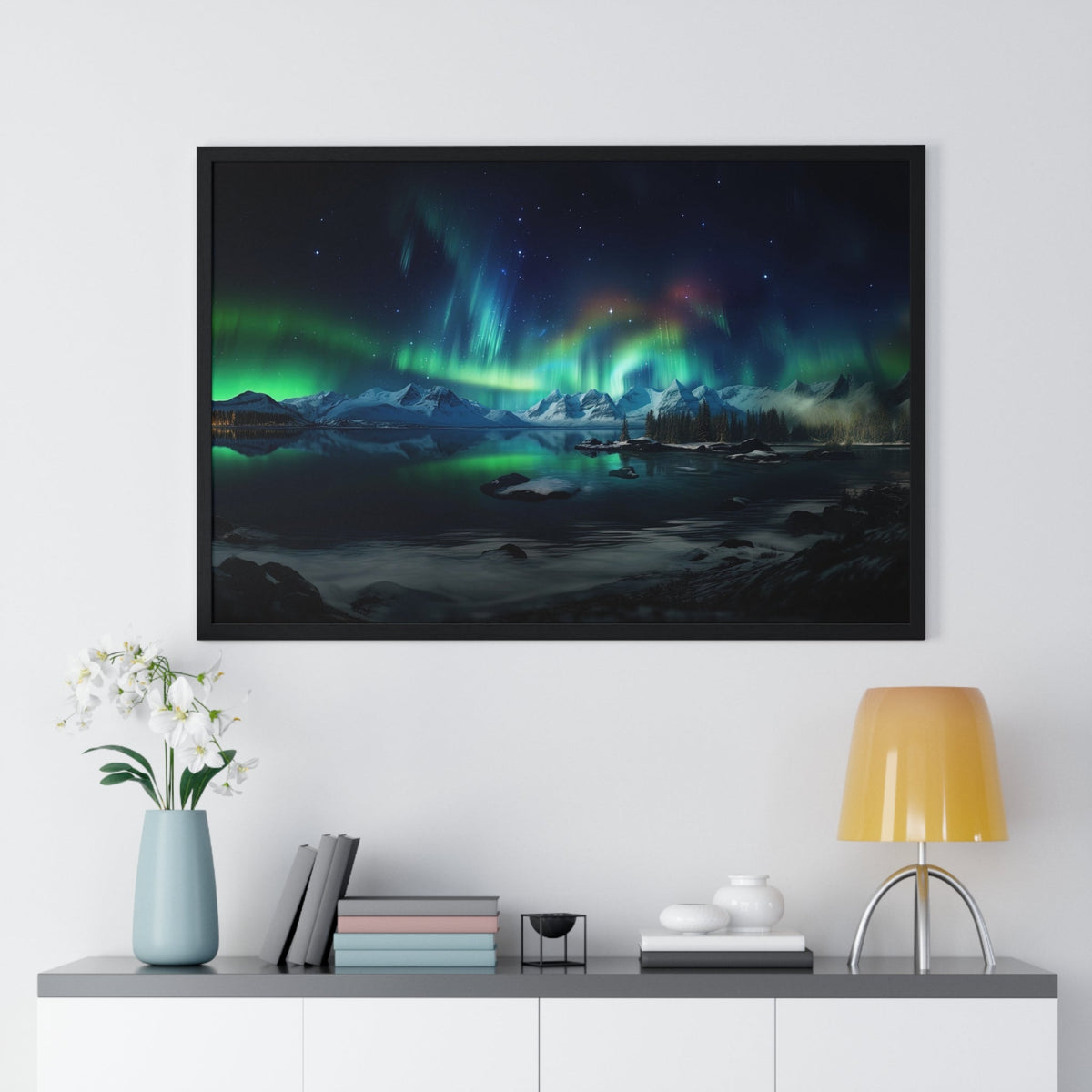 Aurora Over Ice Framed Print - JG Visual Arts