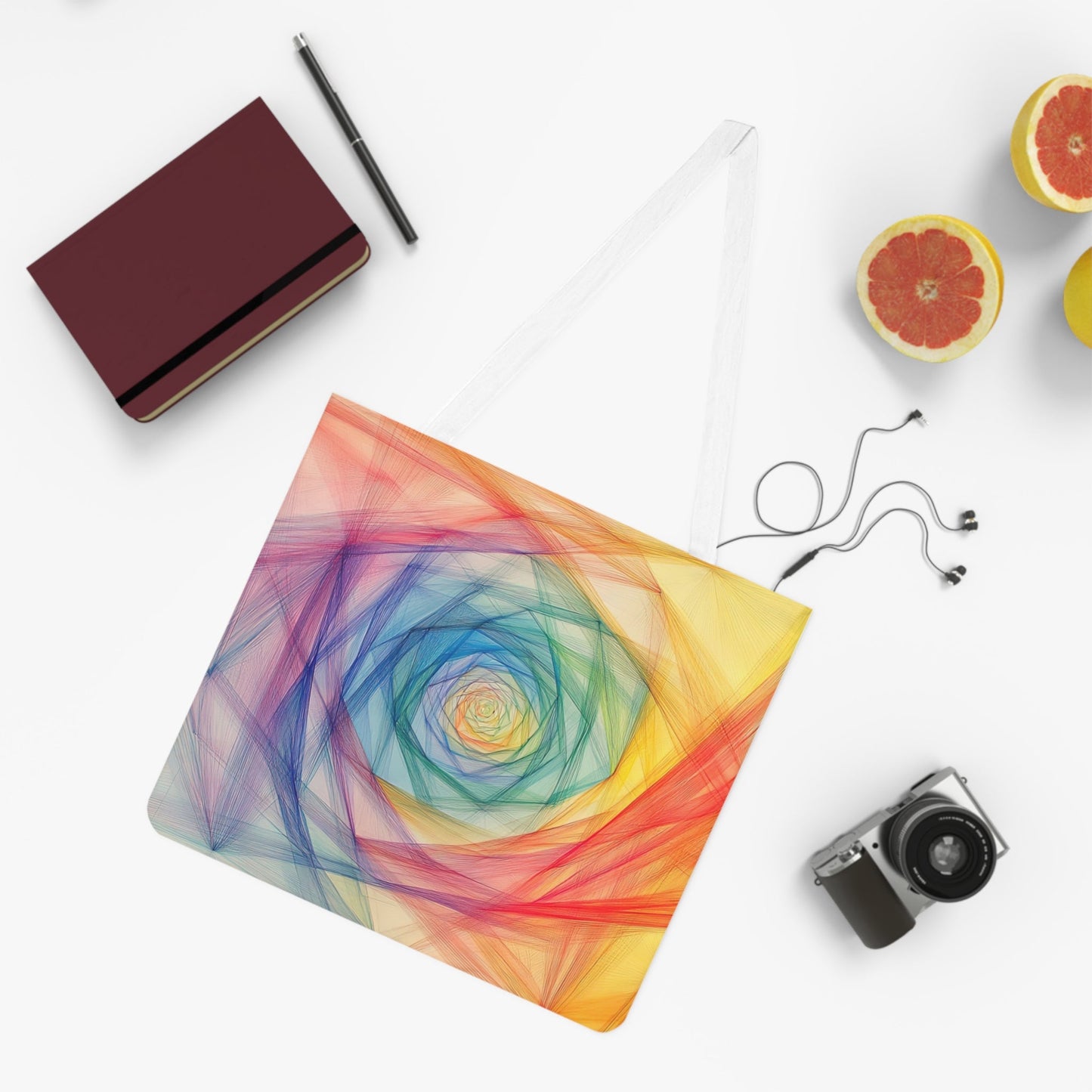 Chromatic Spiral — Rainbow String Art Tote Bag - JG Visual Arts