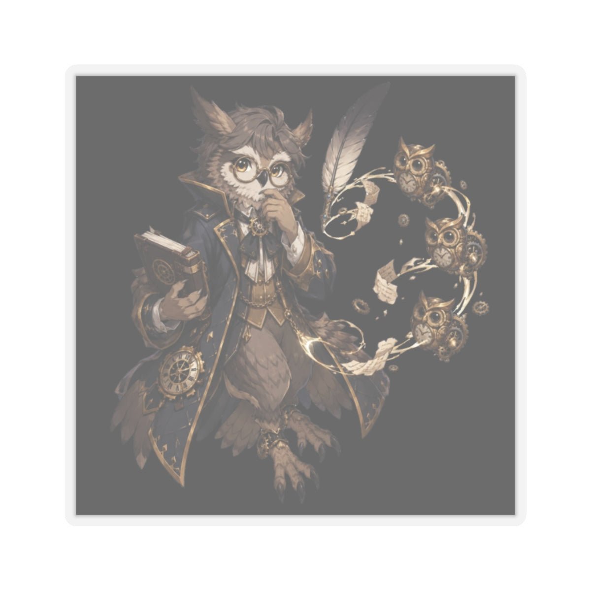 Clocktower Owl Scribe — Sticker - JG Visual Arts