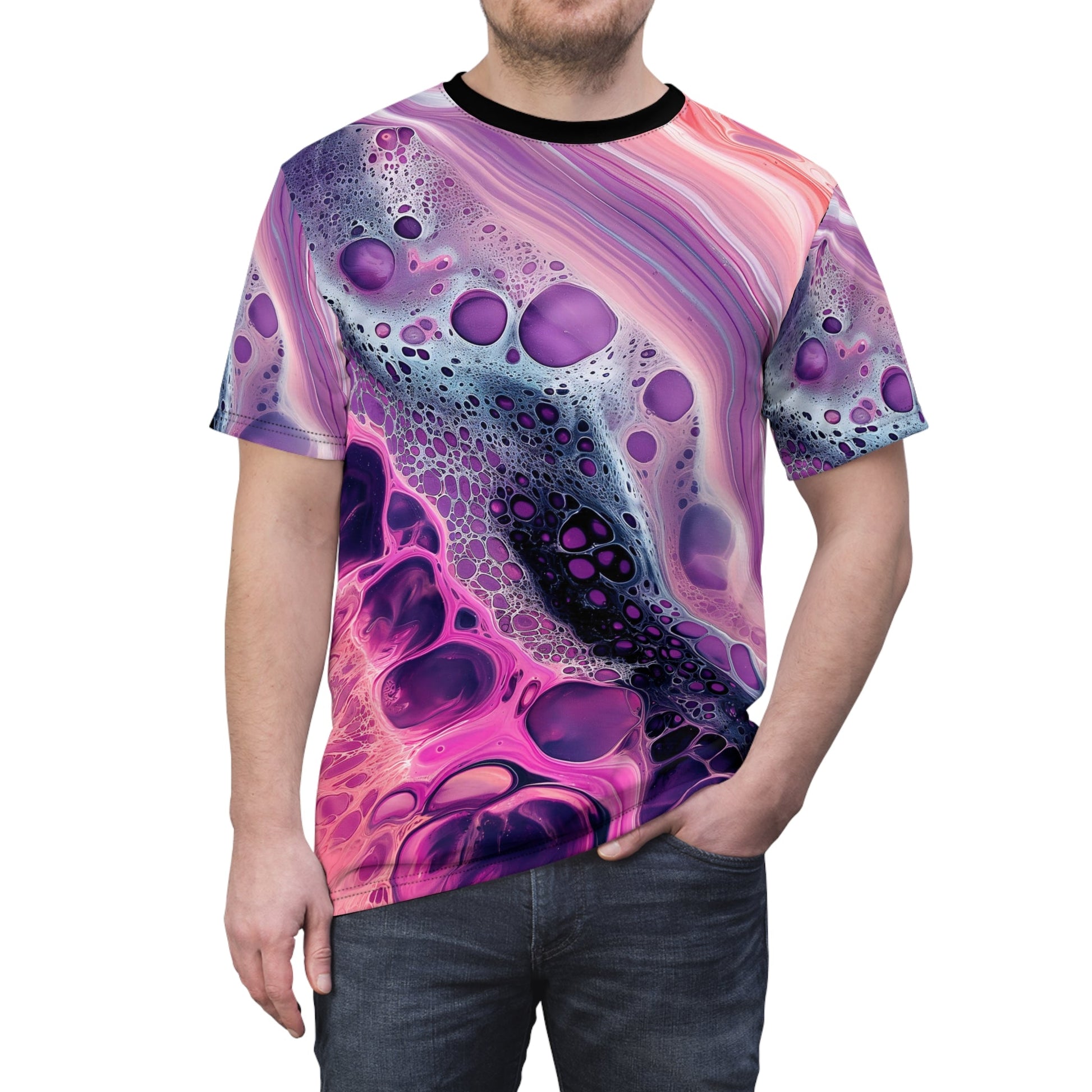 Cosmic Dreamscape All - Over Print T - Shirt - Acrylic Pour Art Design - JDG Visual Arts