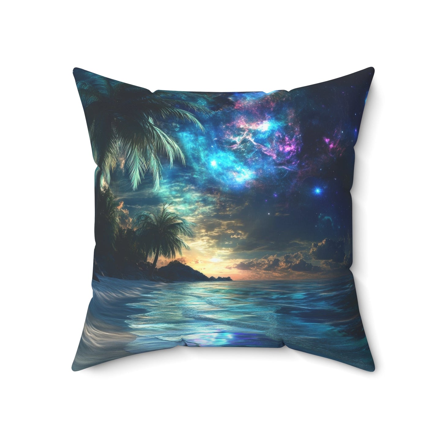 Cosmic Shores — Nebula Beach Throw Pillow - JG Visual Arts
