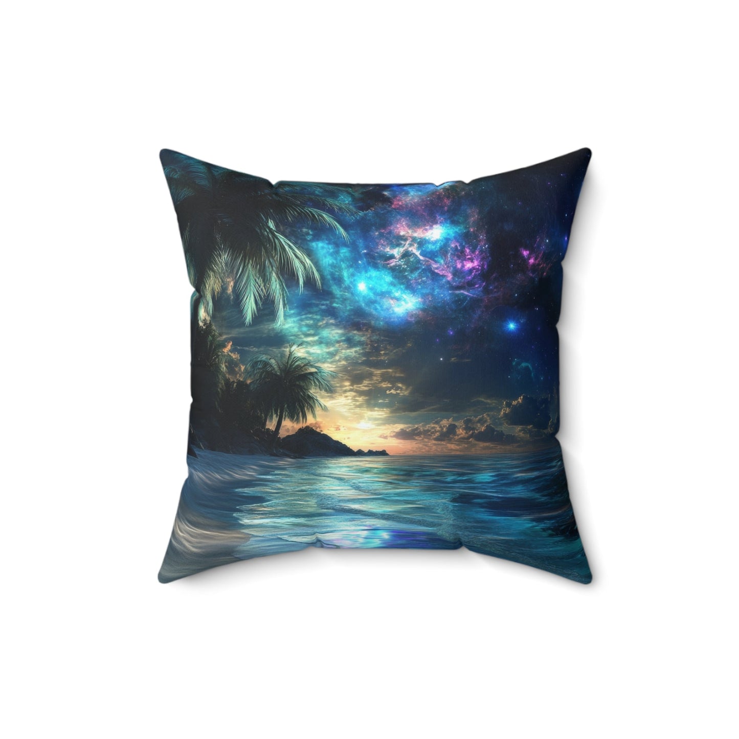 Cosmic Shores — Nebula Beach Throw Pillow - JG Visual Arts