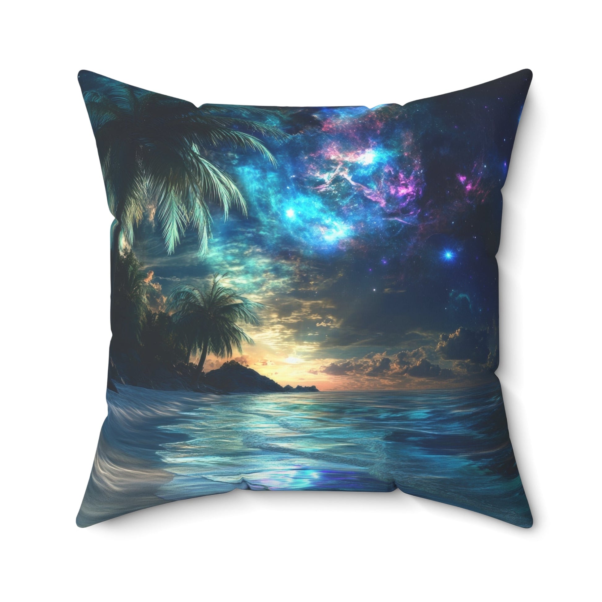 Cosmic Shores — Nebula Beach Throw Pillow - JG Visual Arts