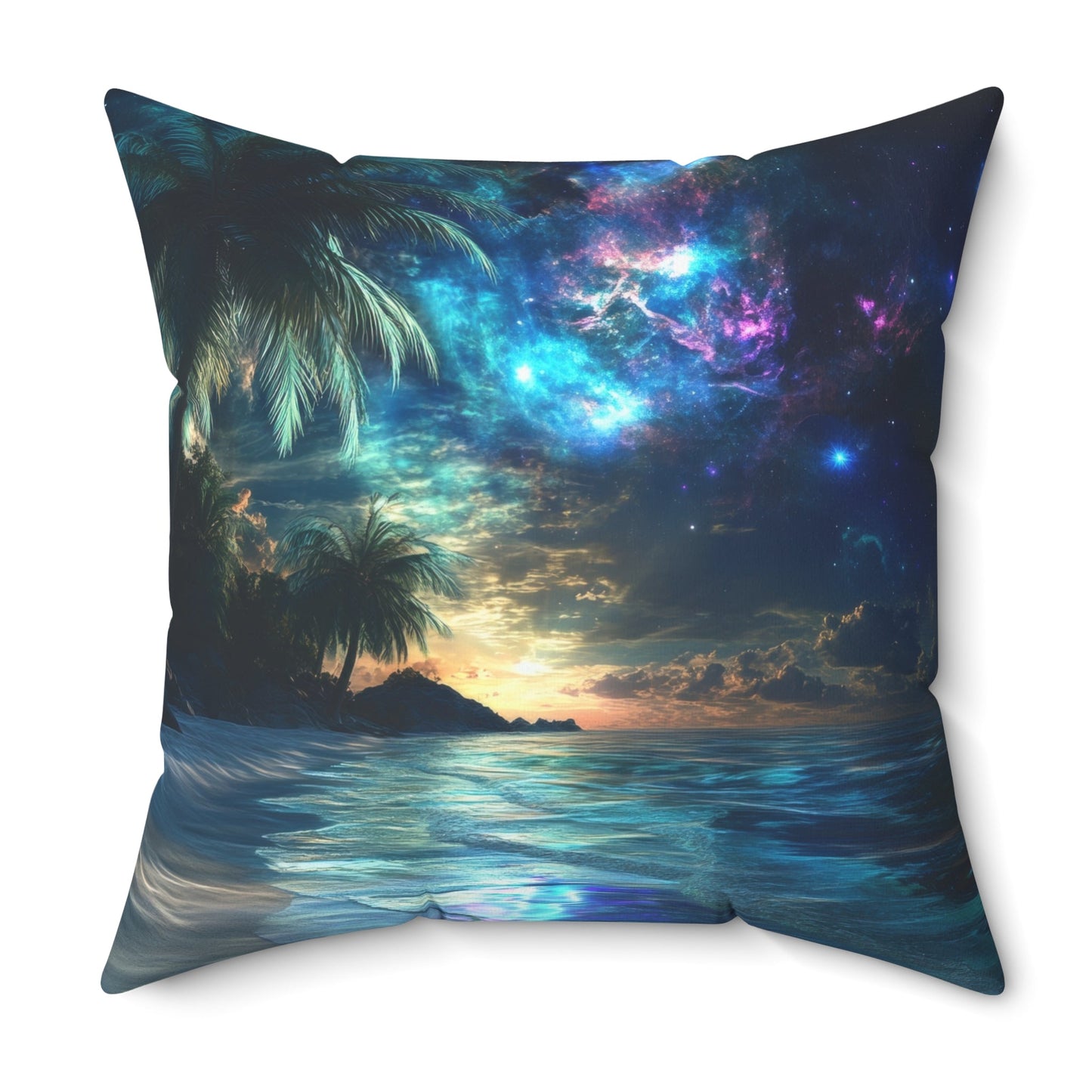 Cosmic Shores — Nebula Beach Throw Pillow - JG Visual Arts