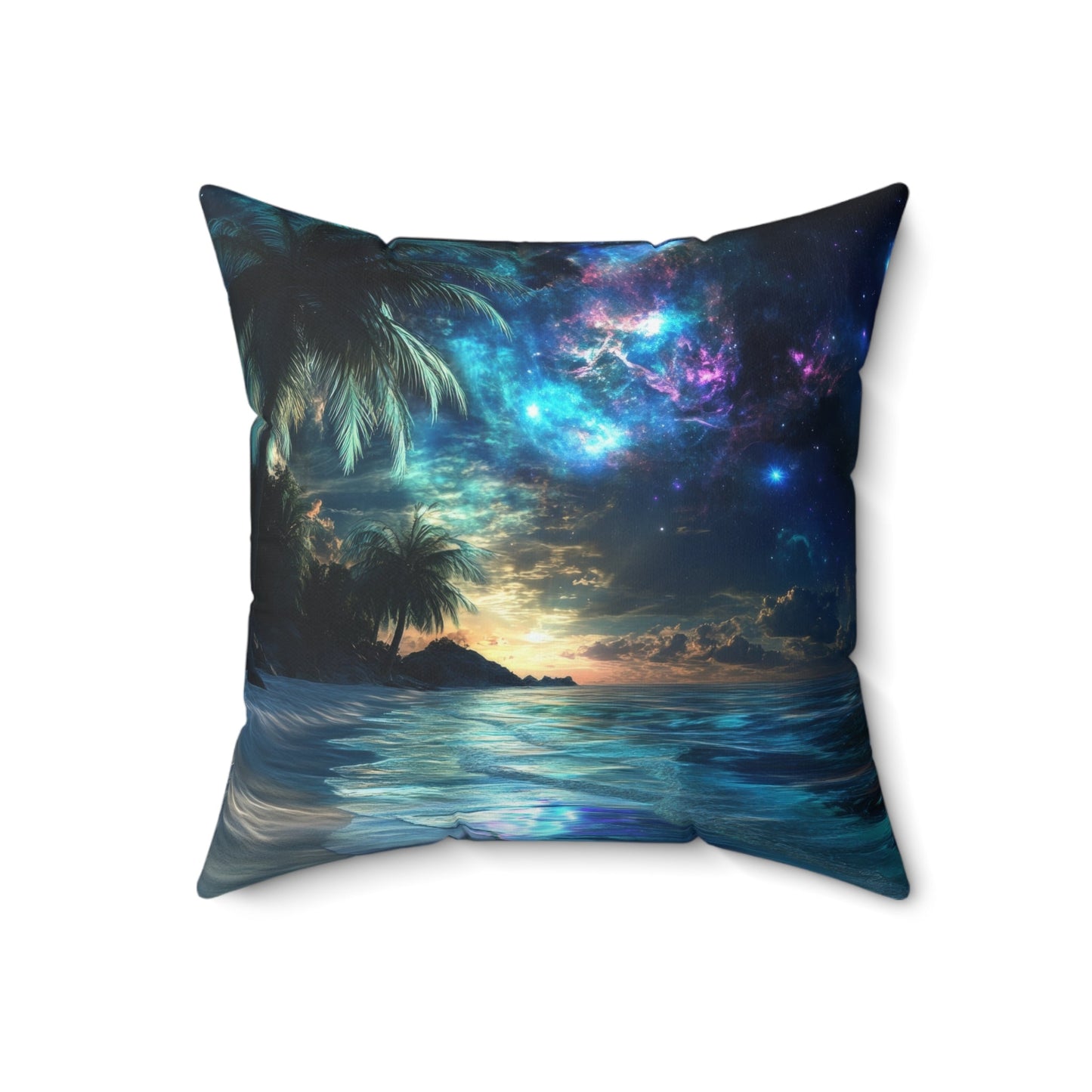 Cosmic Shores — Nebula Beach Throw Pillow - JG Visual Arts