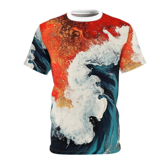 Ember Tide — All-Over Print Tee (Acrylic Pour Art) - JG Visual Arts