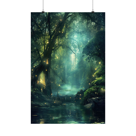 Enchanted River — Bioluminescent Forest Poster - JDG Visual Arts