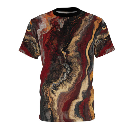 Fiery Earth Swirl All - Over Print T - Shirt - Acrylic Pour Art Design - JDG Visual Arts