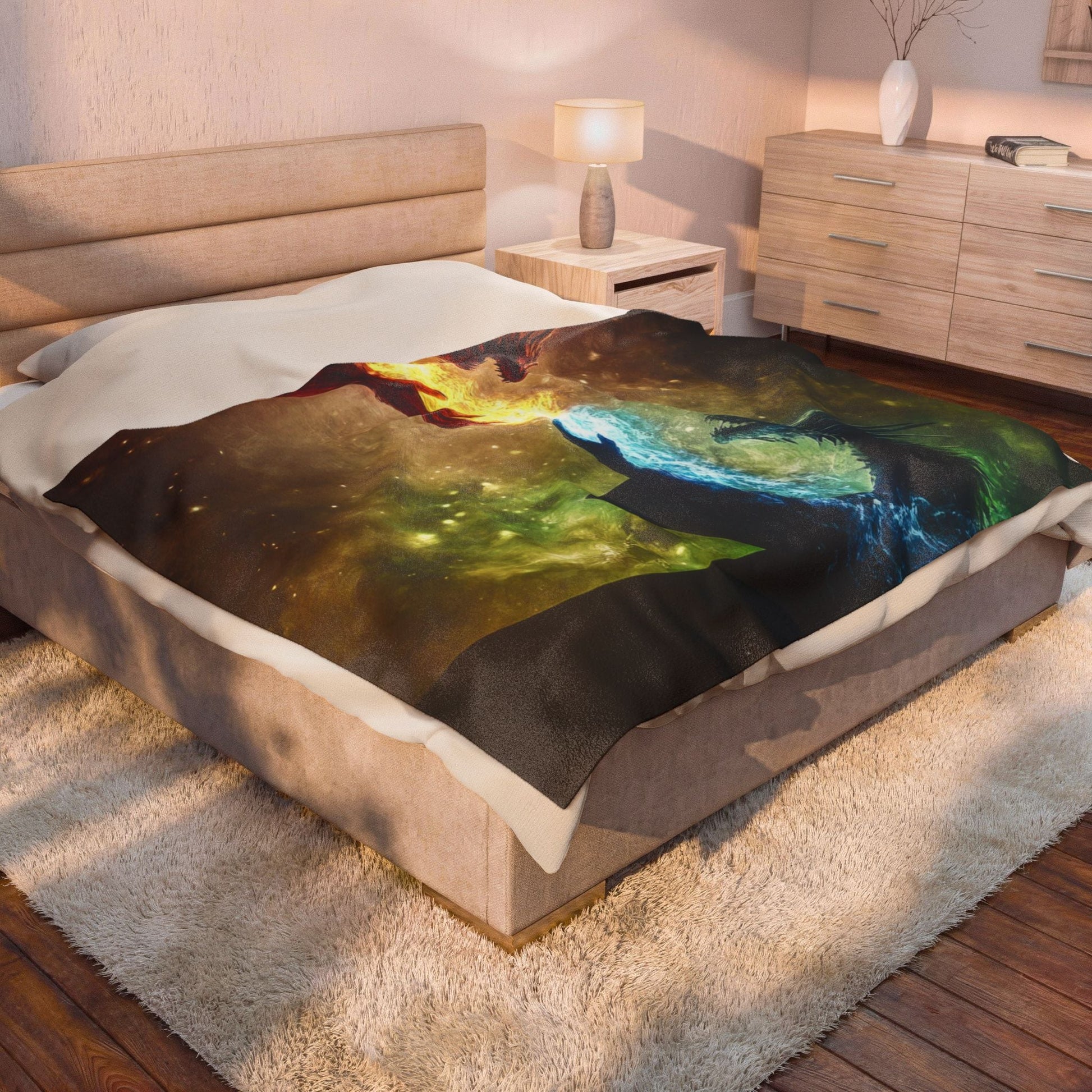 Fire & Ice — Twin Dragons Plush Blanket - JG Visual Arts