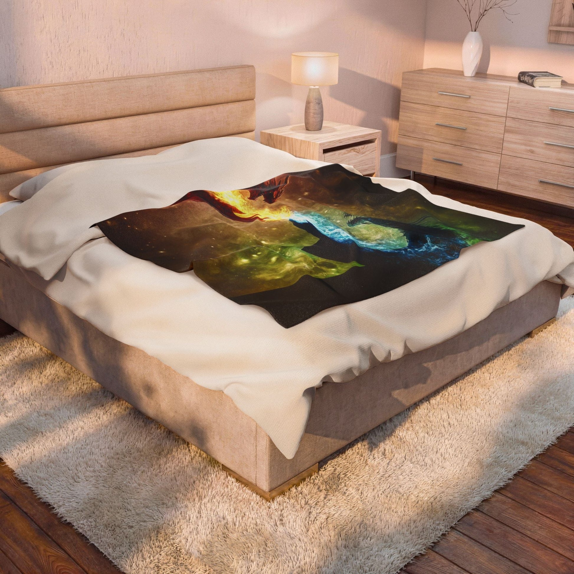 Fire & Ice — Twin Dragons Plush Blanket - JG Visual Arts