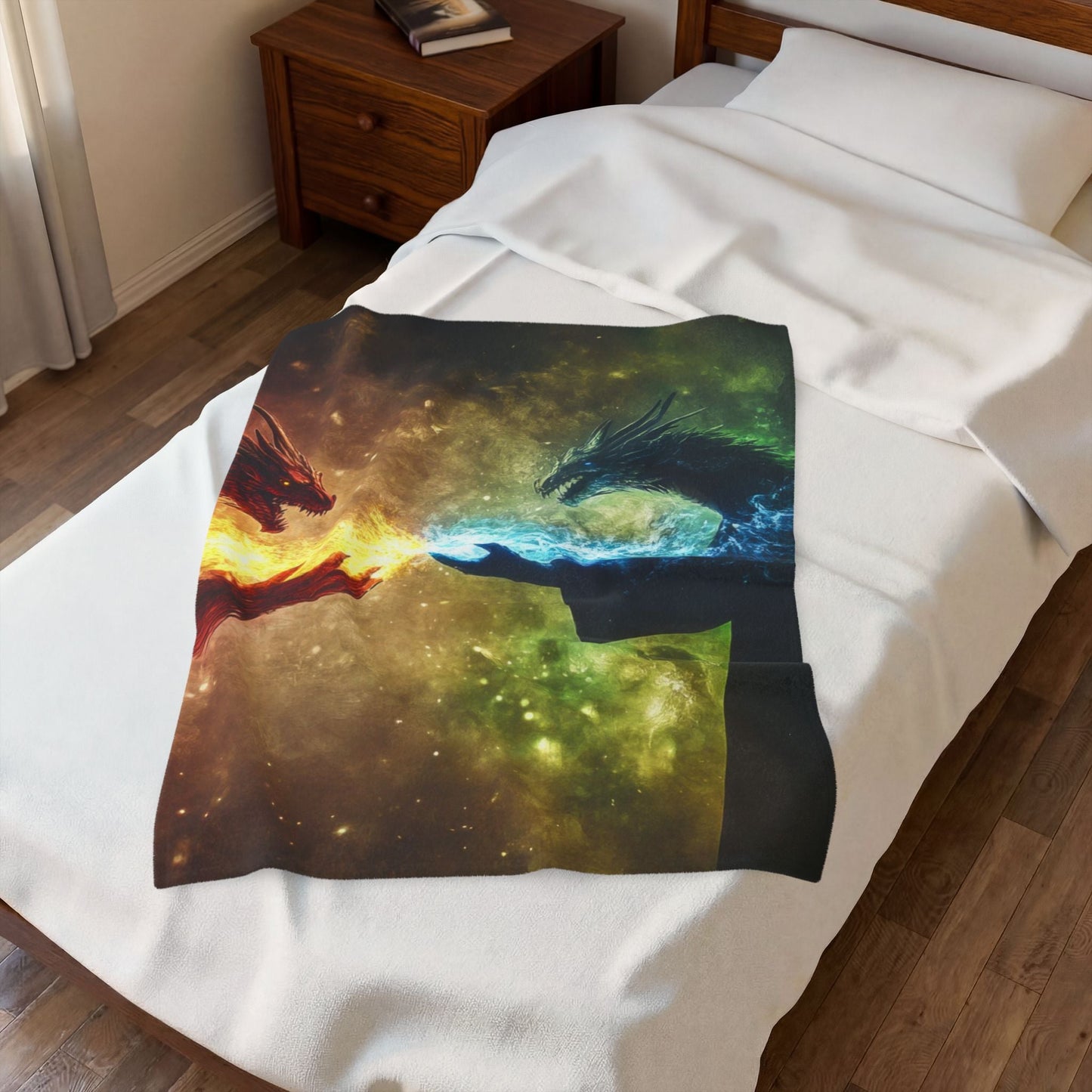 Fire & Ice — Twin Dragons Plush Blanket - JG Visual Arts