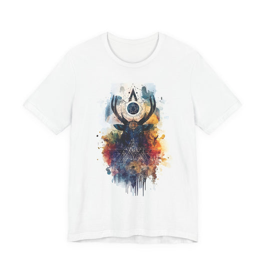 Geometric Stag — Watercolor Deer Art Tee - JDG Visual Arts