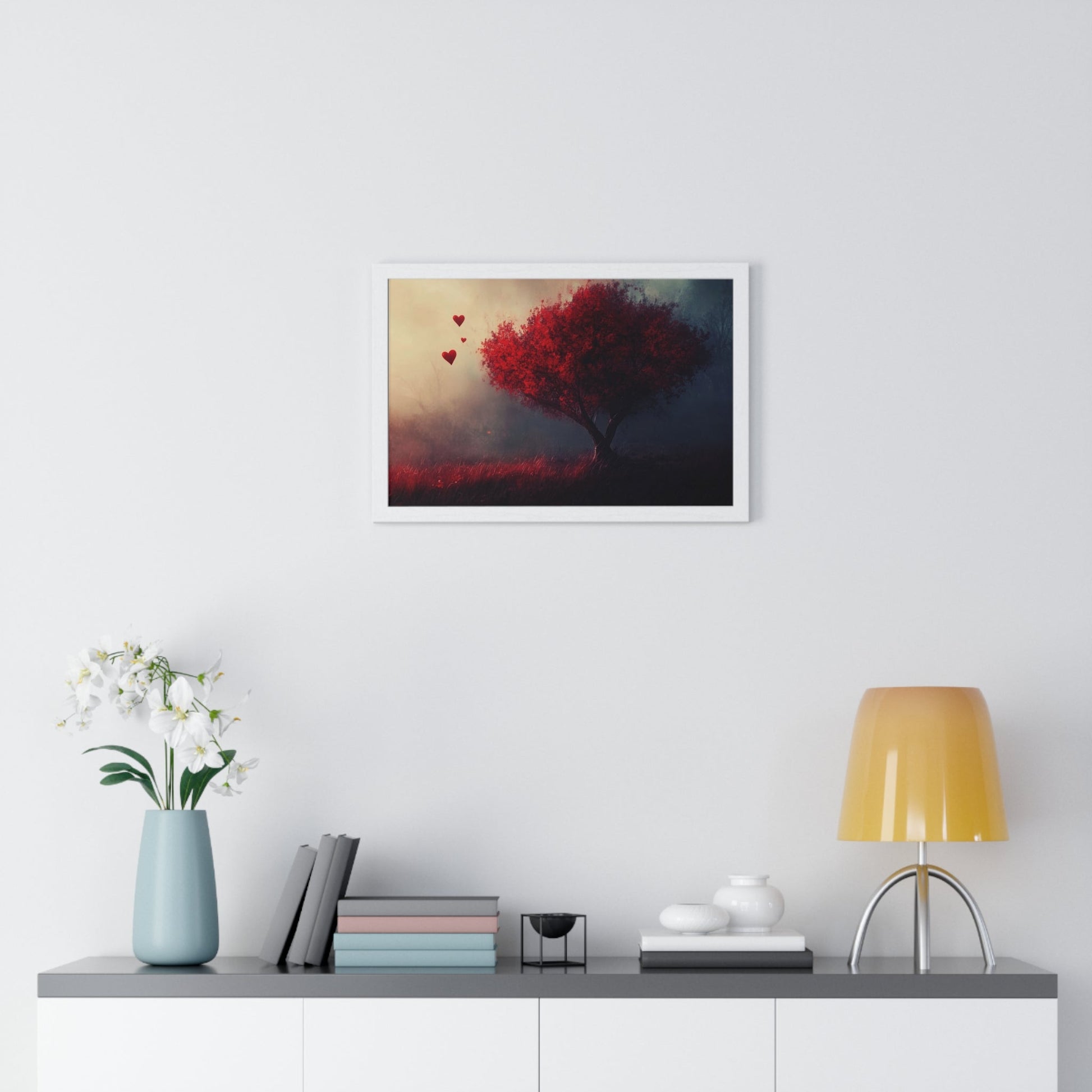 Heartwood — Crimson Tree in the Mist (Framed) - JG Visual Arts