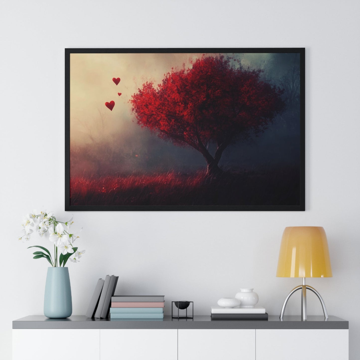 Heartwood — Crimson Tree in the Mist (Framed) - JG Visual Arts