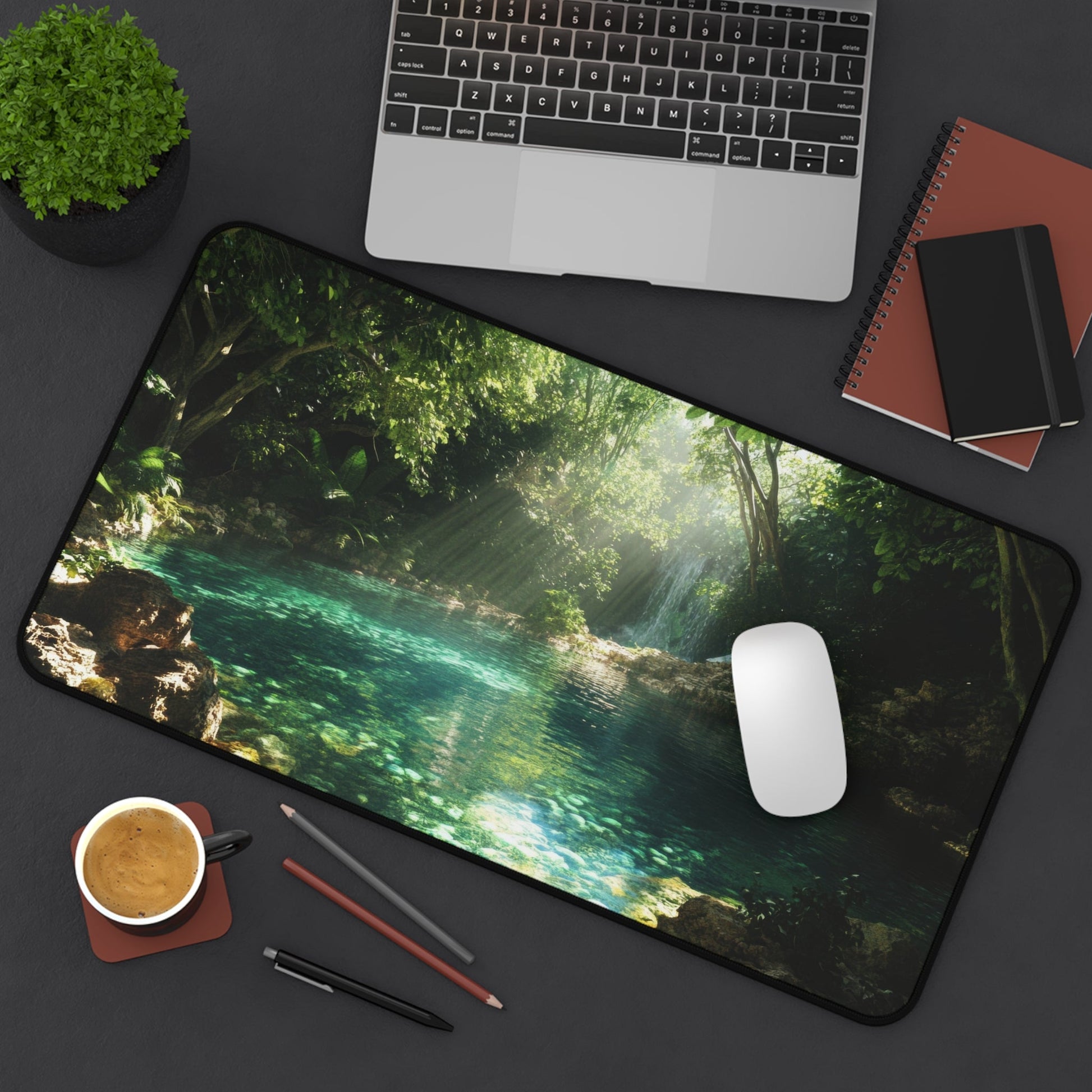 Hidden Oasis — Tropical Pool Desk Mat - JG Visual Arts